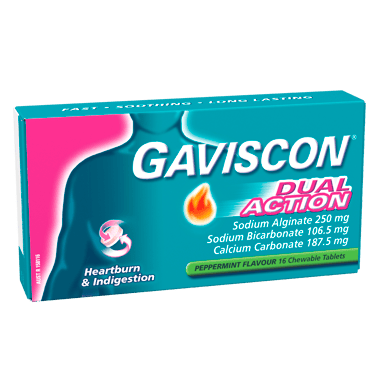 GAVISCON DUAL ACTION PEPPERMINT 16 TABLETS