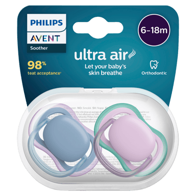 AVENT SOOTHER ULTRA AIR PLAIN AST 6-18MTHS+ 2 PACK