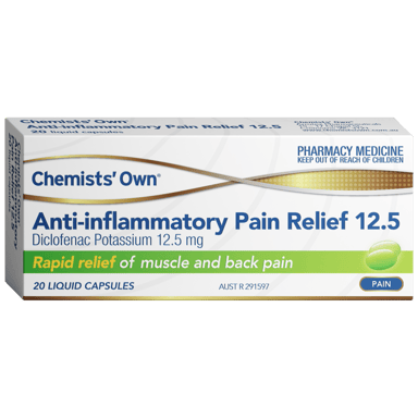 CHEMISTS OWN ANTI-INFLAMATORY PAIN RELIEF 12.5 20 CAPSULES