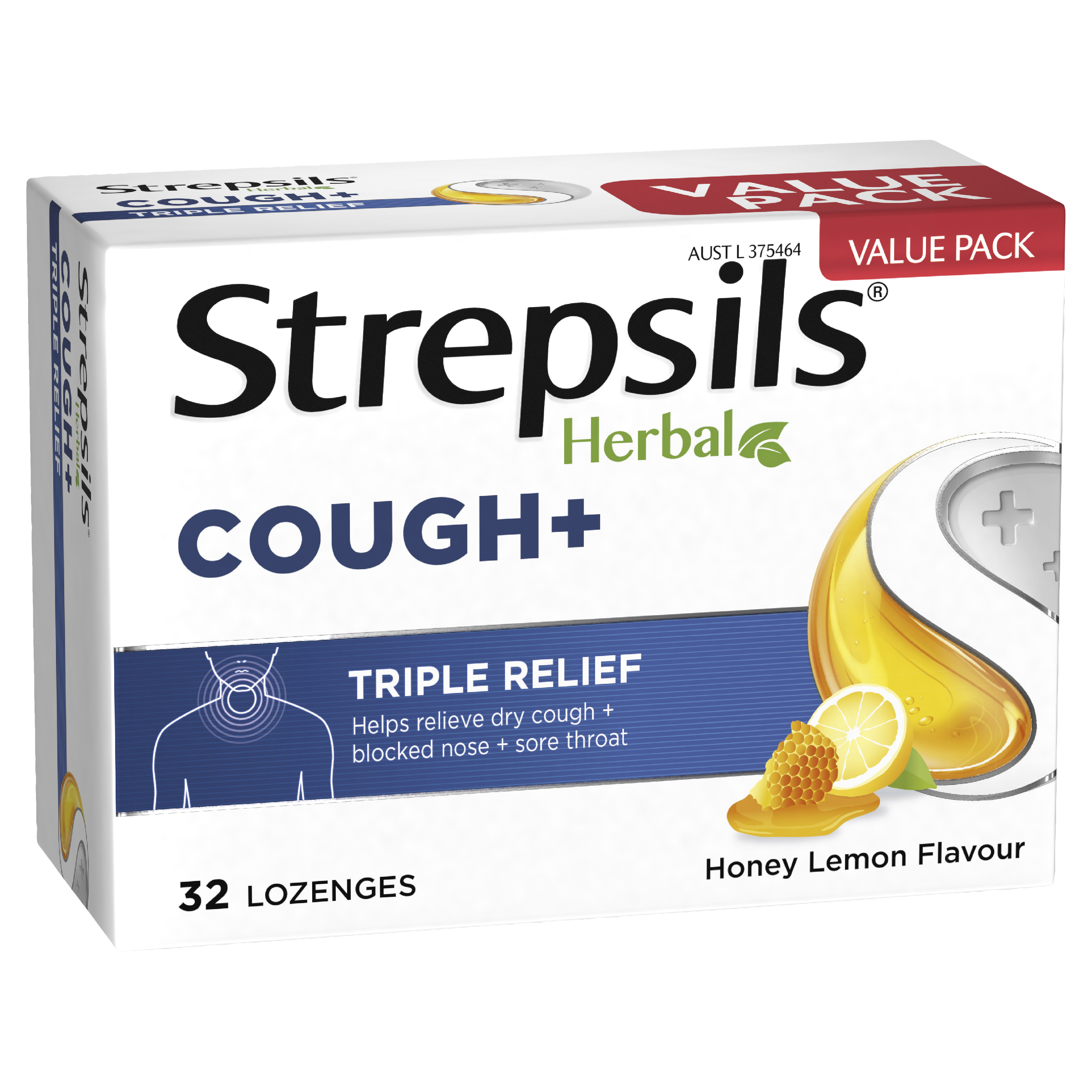 STREPSILS HERBAL COUGH  HONEY LEMON 32 LOZENGES