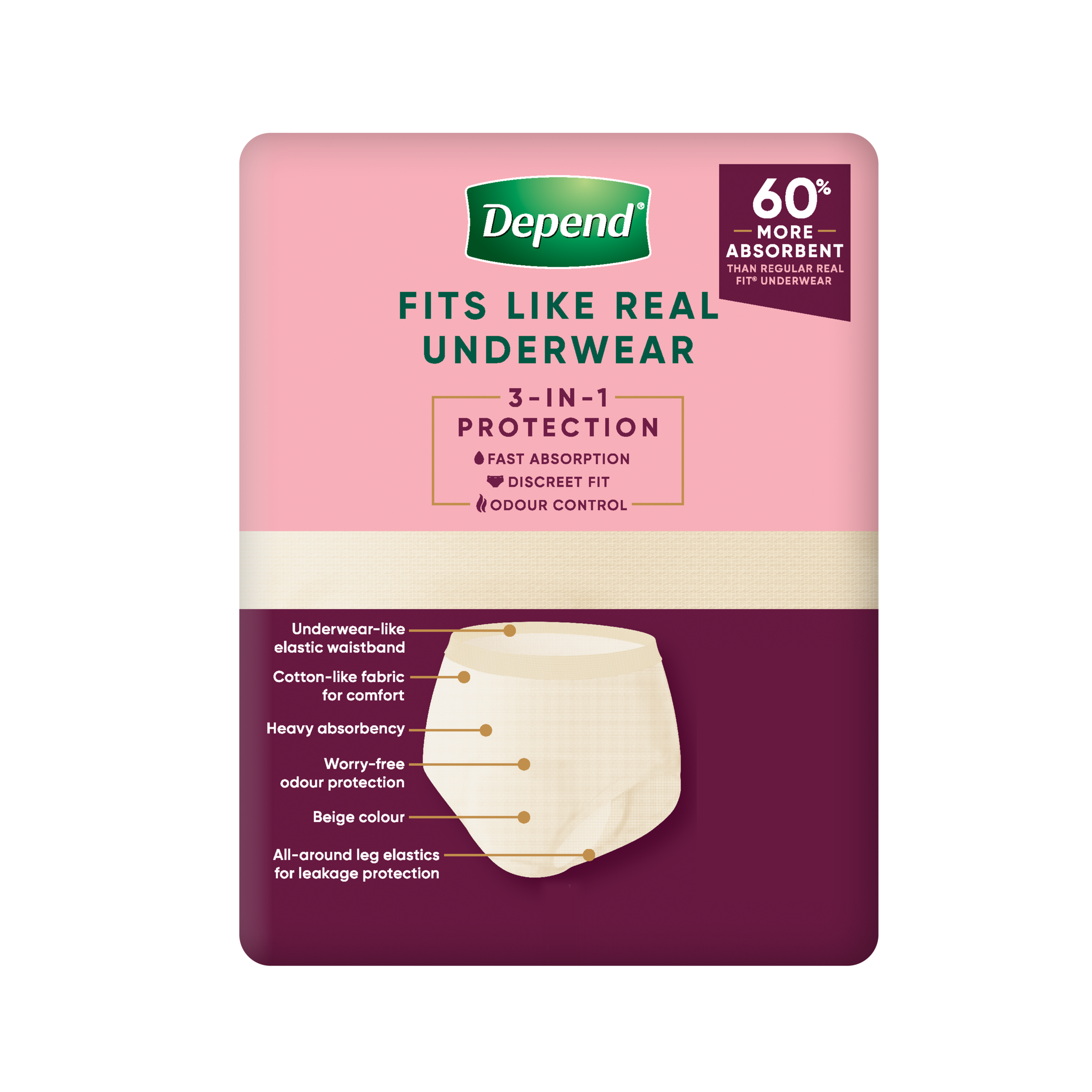 DEPEND WOMEN REAL FIT UNDERWEAR SUPER 8D MEDIUM 8 PACK - Image 2