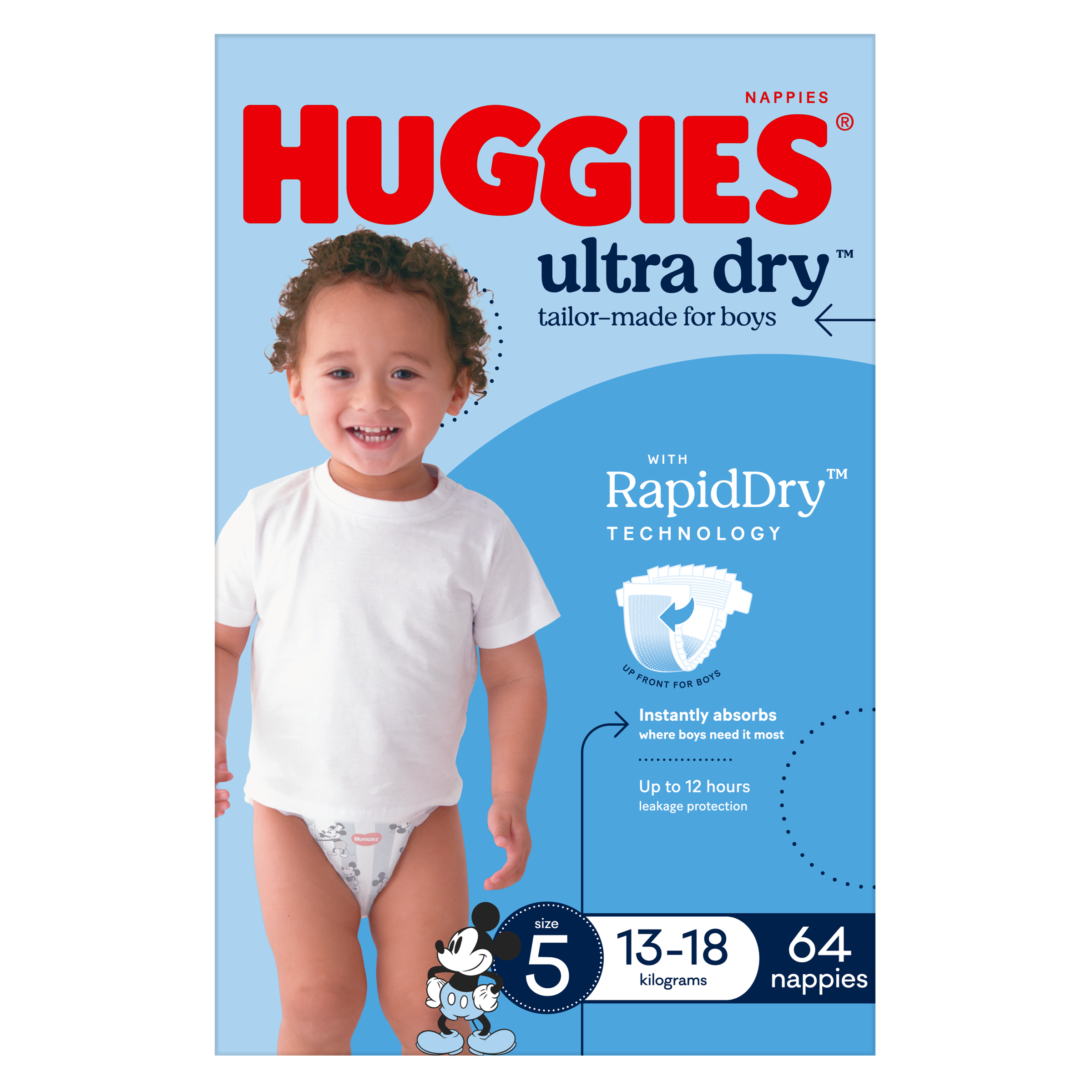 HUGGIES JUMBO ULTRADRY NAPPIES WALKER BOY 64 PACK - Image 2