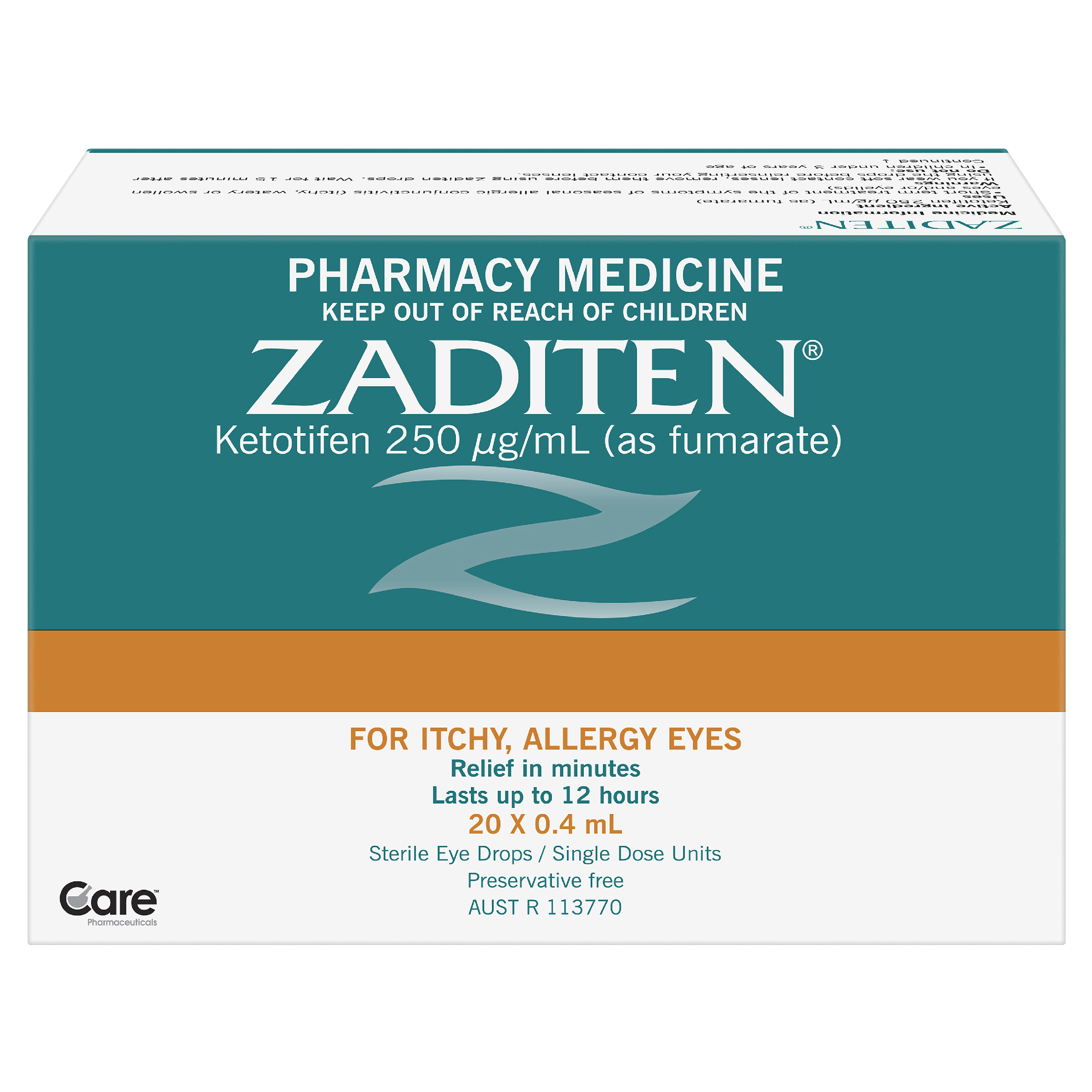ZADITEN PRESERVATIVE FREE ALLERGY EYE DROPS 0.4ML 20 PACK - Image 2