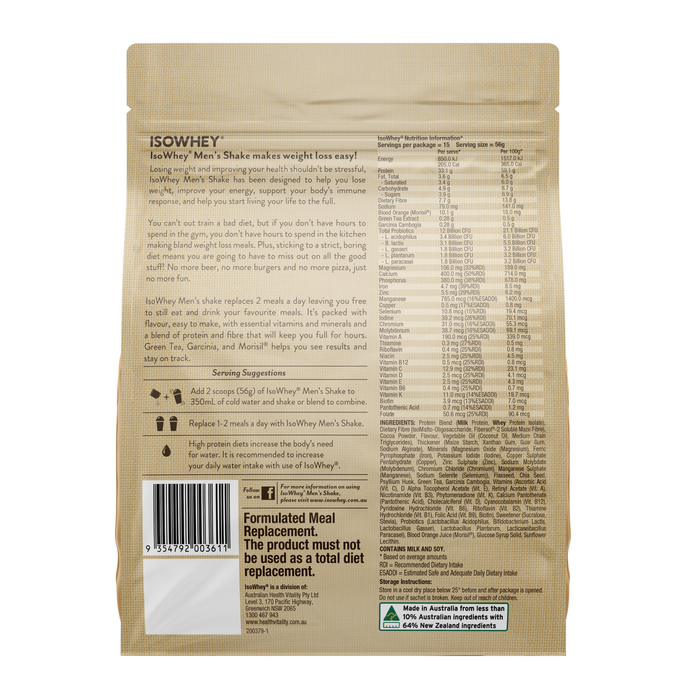 ISOWHEY MENS SHAKE CHOCOLATE POWDER 840G - Image 2