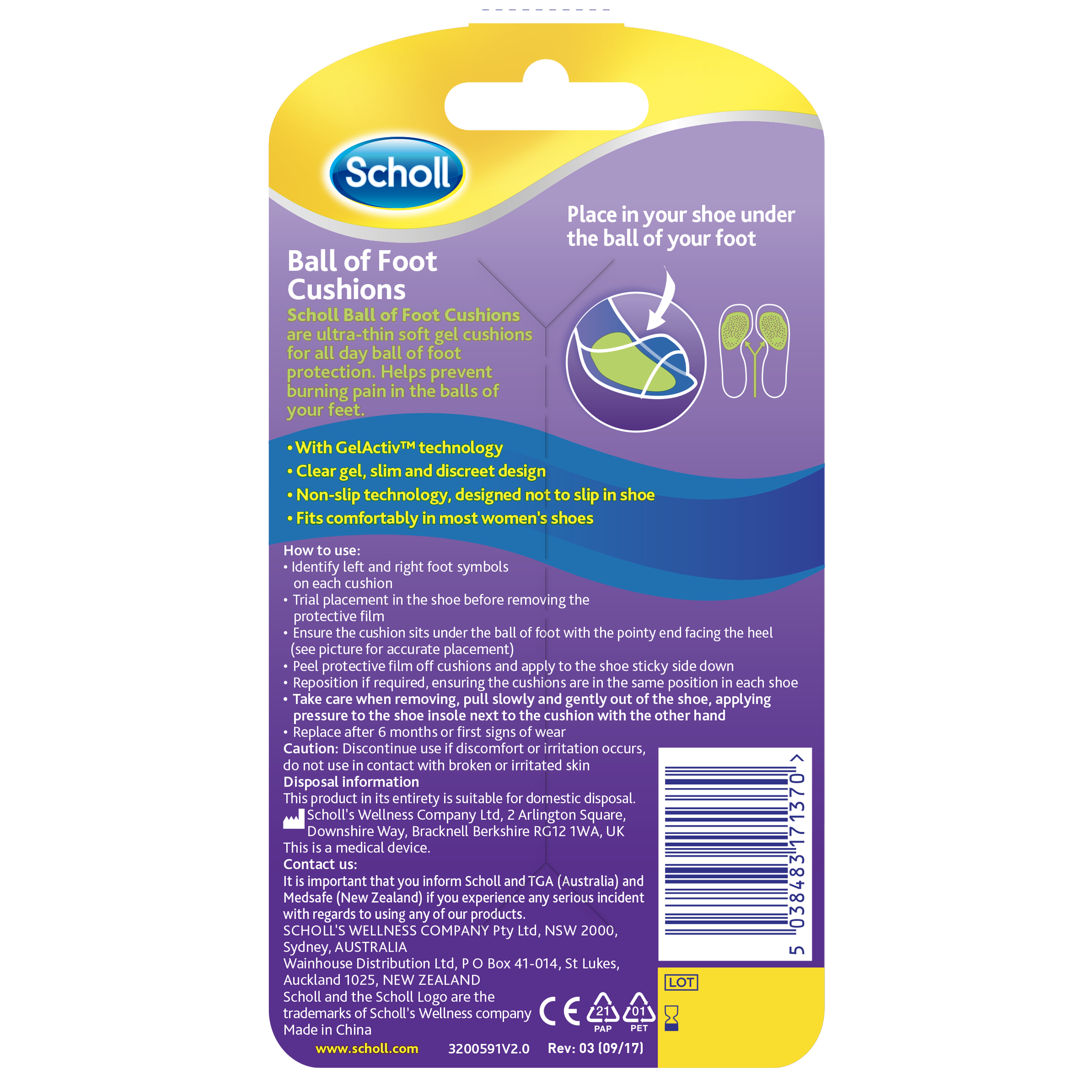 SCHOLL PARTY FEET GEL CUSHIONS 1 PAIR - Image 2