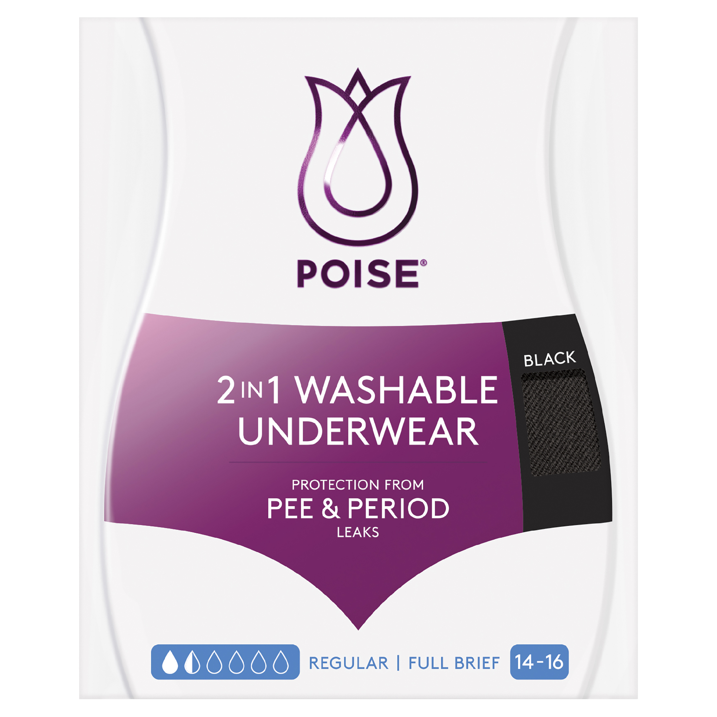 POISE 2-IN-1 PERIOD & INCONTINENCE UNDIES BLACK 14/16 - Image 2