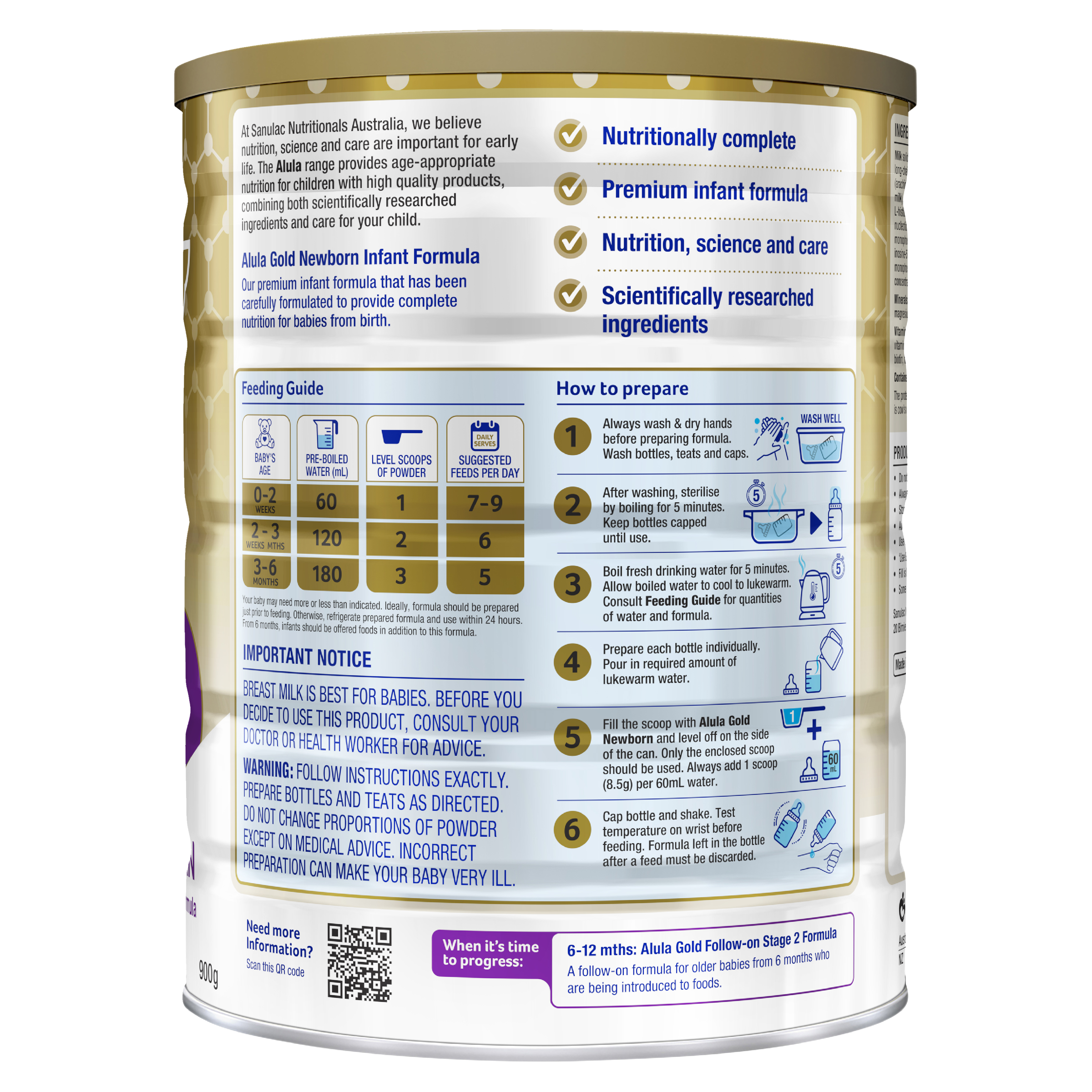 S26 ALULA GOLD NEWBORN INFANT FORMULA STAGE 1 900G - Image 2