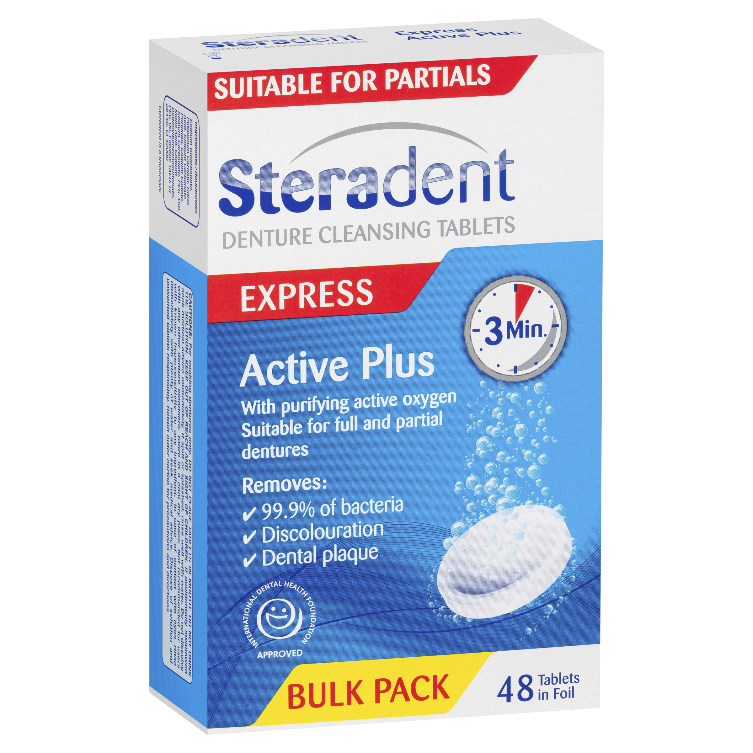 STERADENT DENTURE CLEANSER ACTIVE PLUS 48 TABLETS