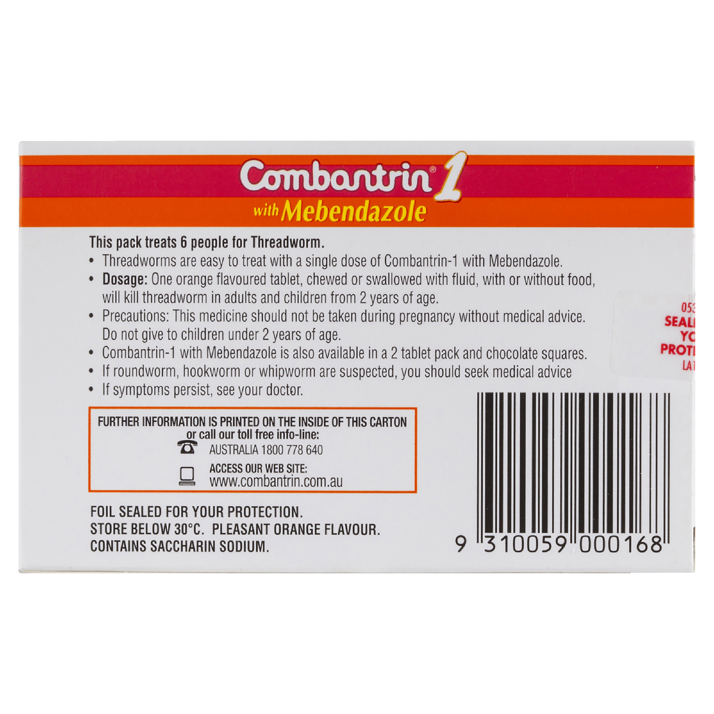 COMBANTRIN-1 THREADWORM TREATMENT CHOCOLATE SQUARES 6 PACK - Image 4