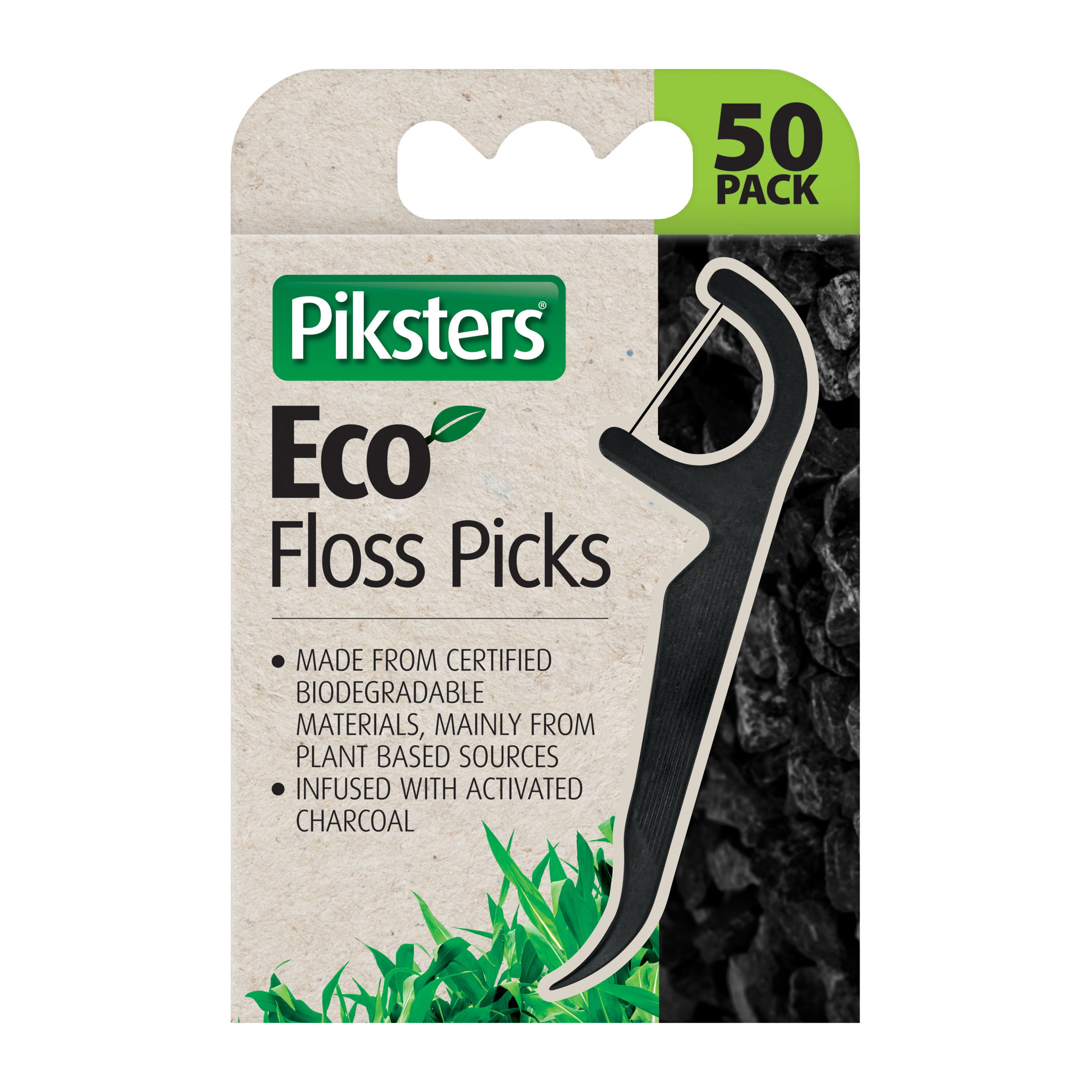 PIKSTERS ECO FLOSS PICK CHARCOAL 50 PACK - Image 2
