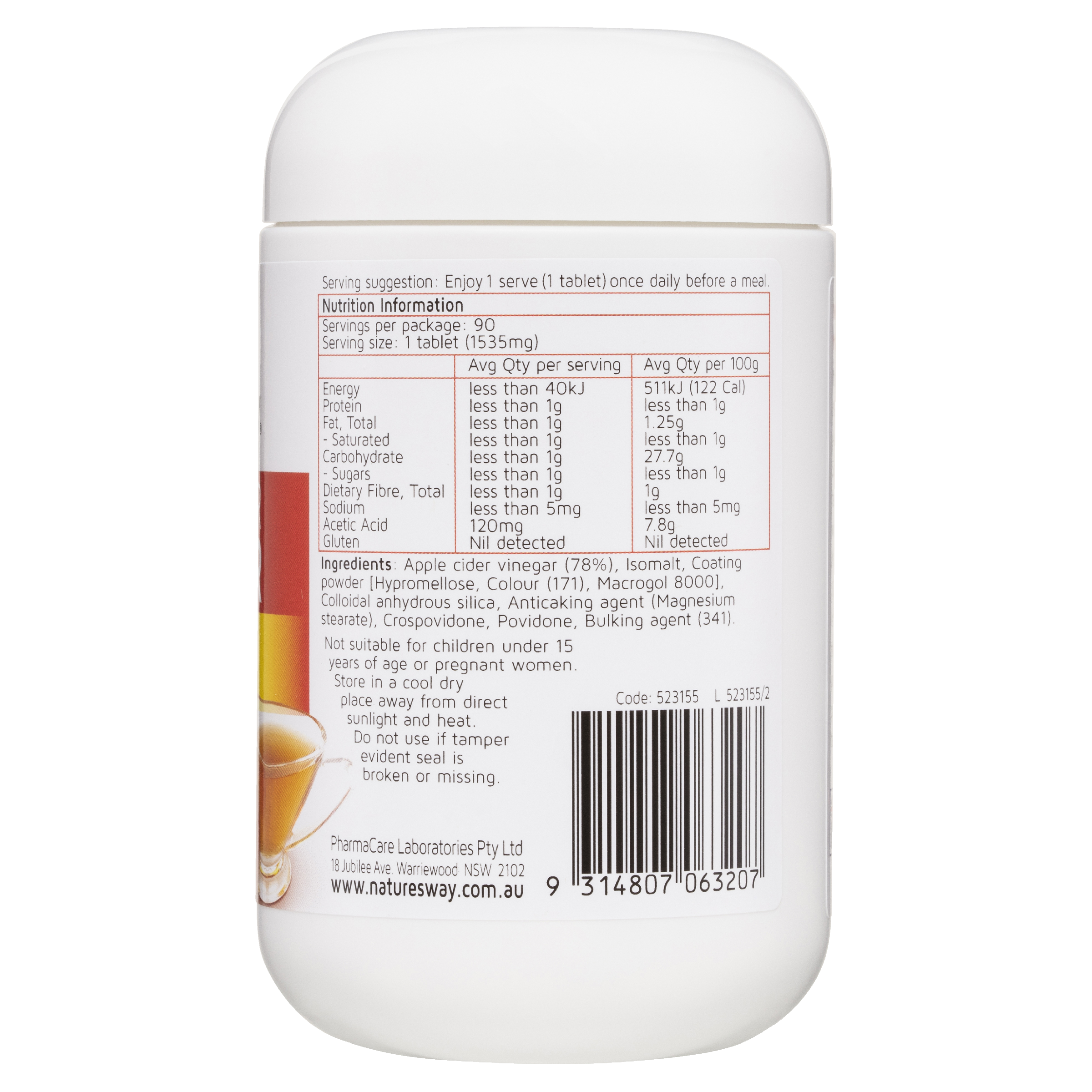 NATURES WAY APPLE CIDER VINEGAR 1200MG 90 TABLETS - Image 2
