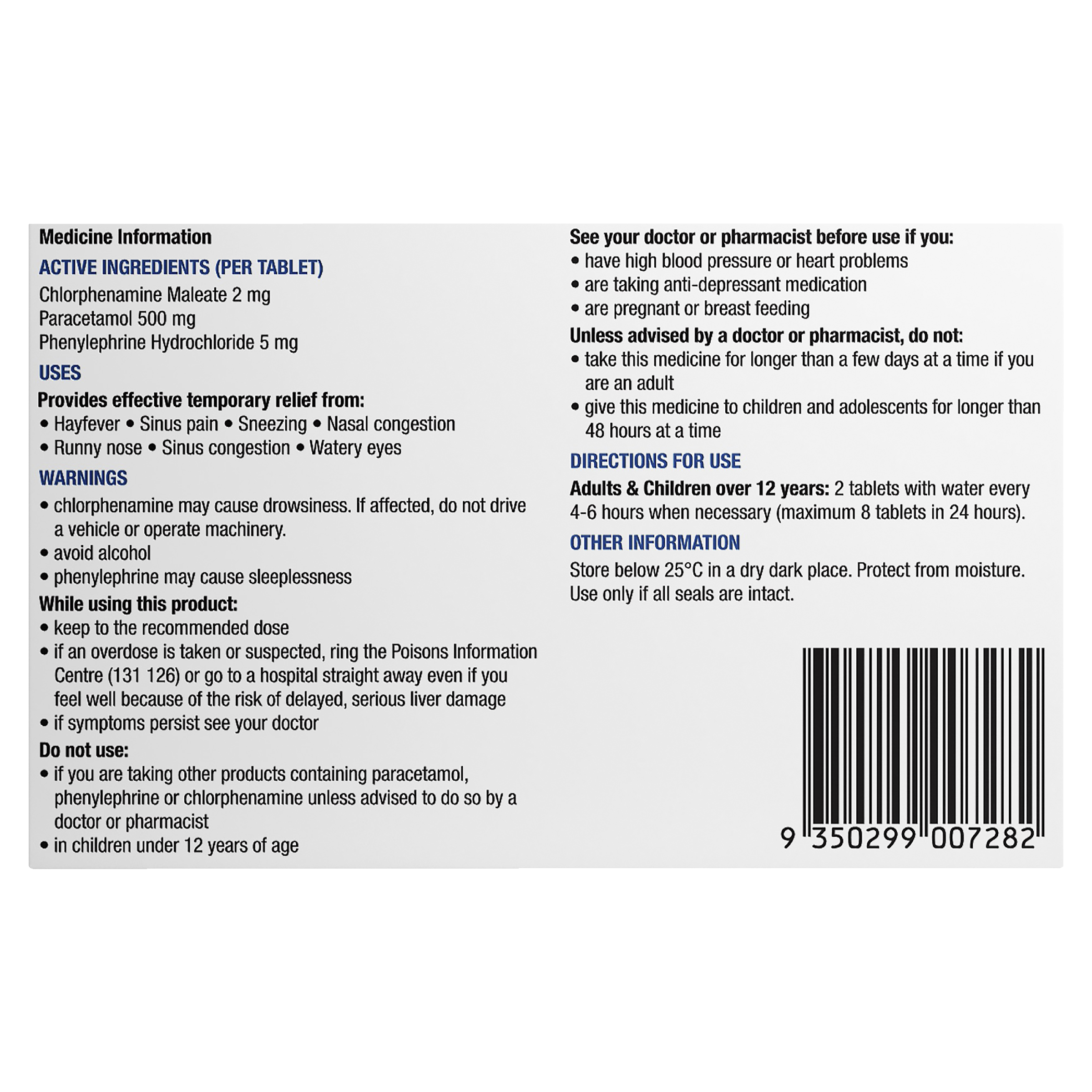 CHEMISTS OWN SINUS+ALLERGY & PAIN RELIEF PE 24 TABLETS - Image 3