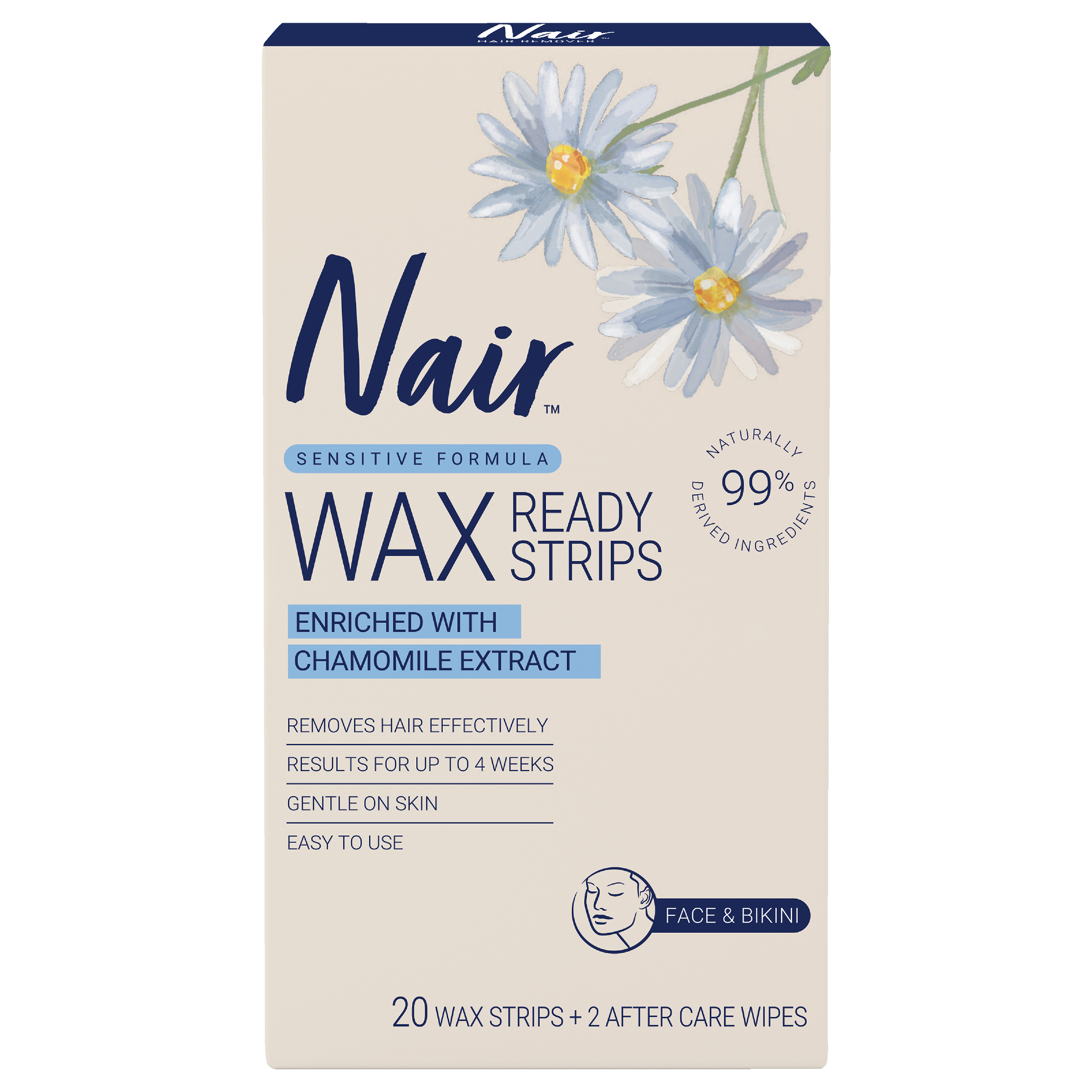 NAIR SOFT NATURAL WAX STRIPS MINI FACE & SMALL AREAS 20 PACK