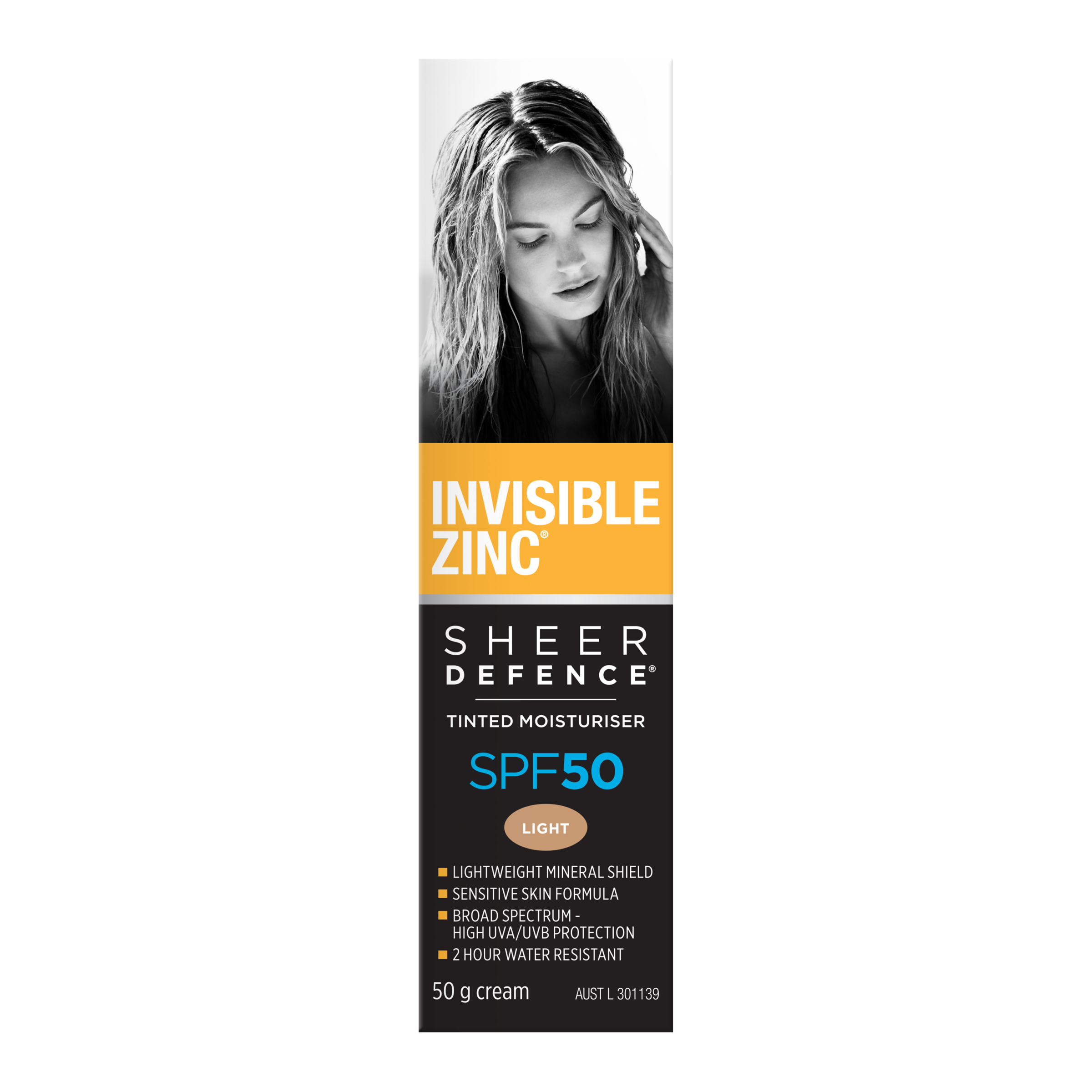 INVISIBLE ZINC SHEER DEFENCE TINTED LIGHT SUNSCREEN SPF50+ 50G - Image 2