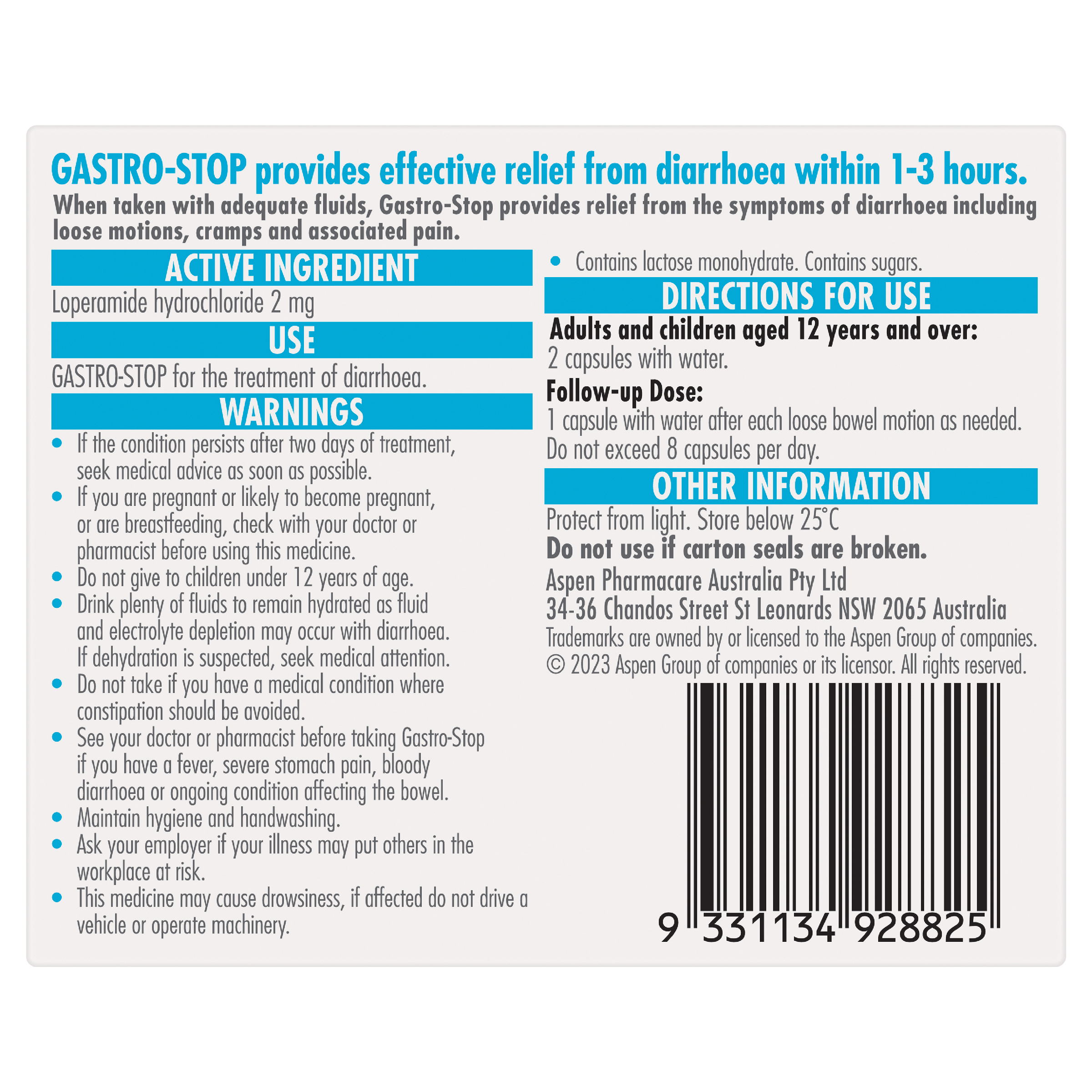GASTRO-STOP DIARRHOEA RELIEF 2MG 12 CAPSULES - Image 4