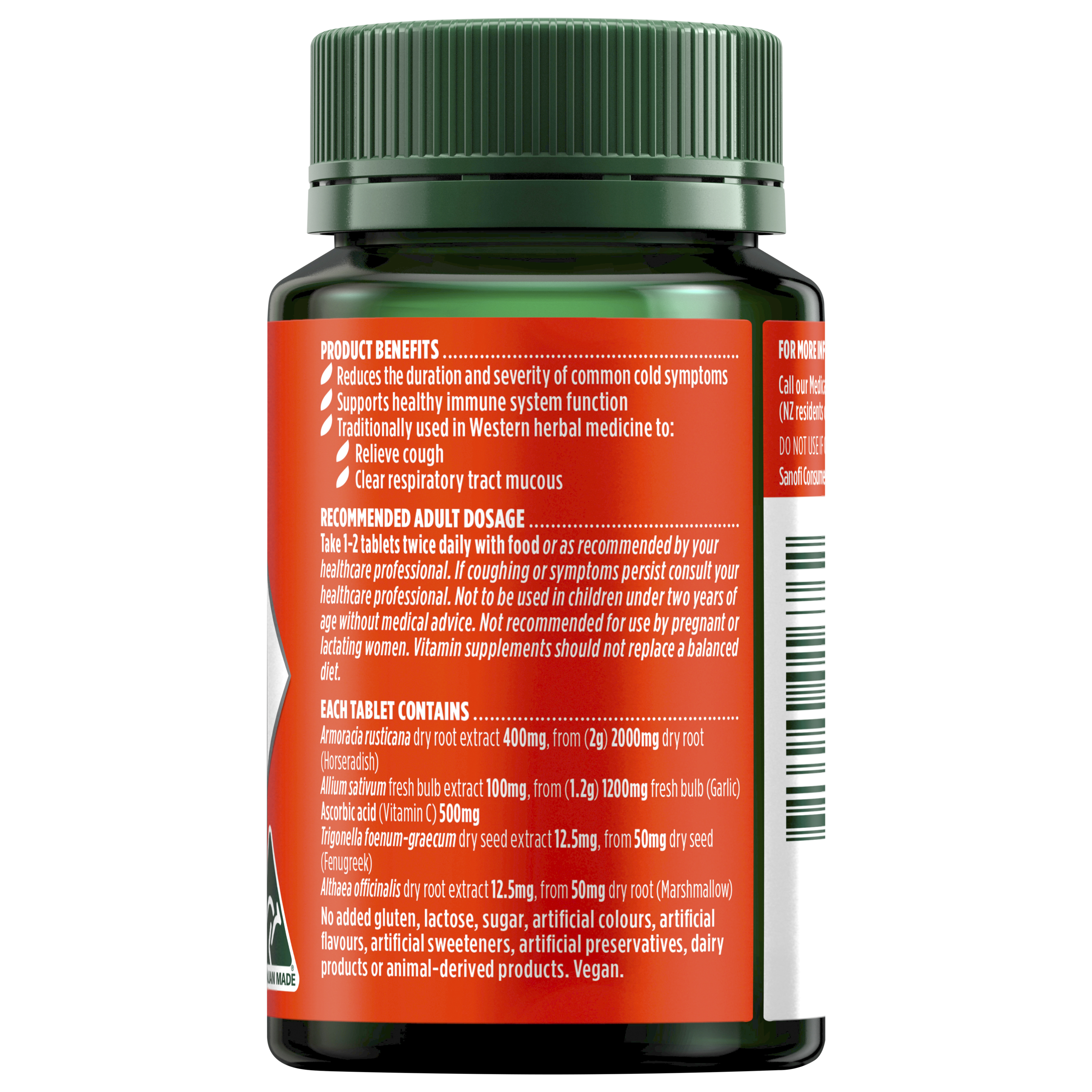 NATURES OWN TRIPLE STRENGTH GARLIC + C HORSERADISH 60 TABLETS - Image 2
