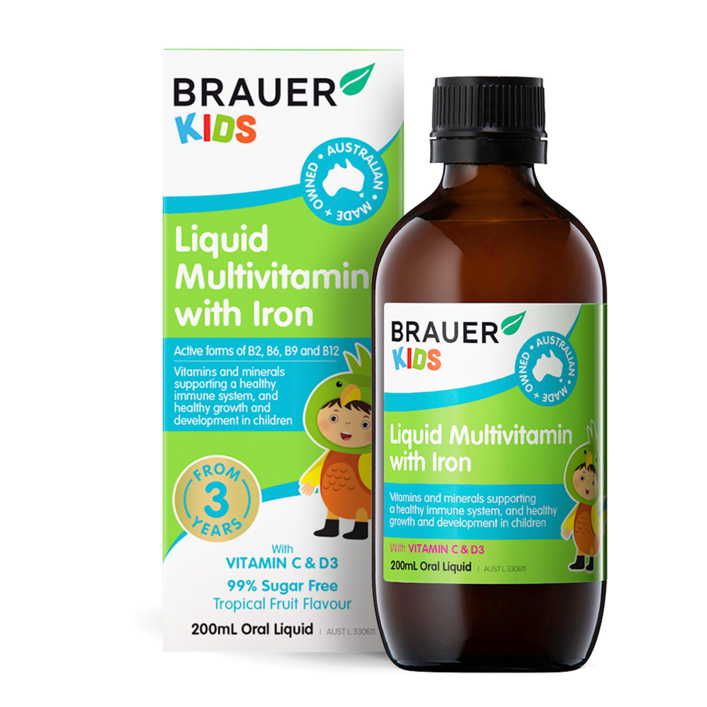 BRAUER KIDS MULTIVITAMIN WITH IRON LIQUID 200ML - Image 2