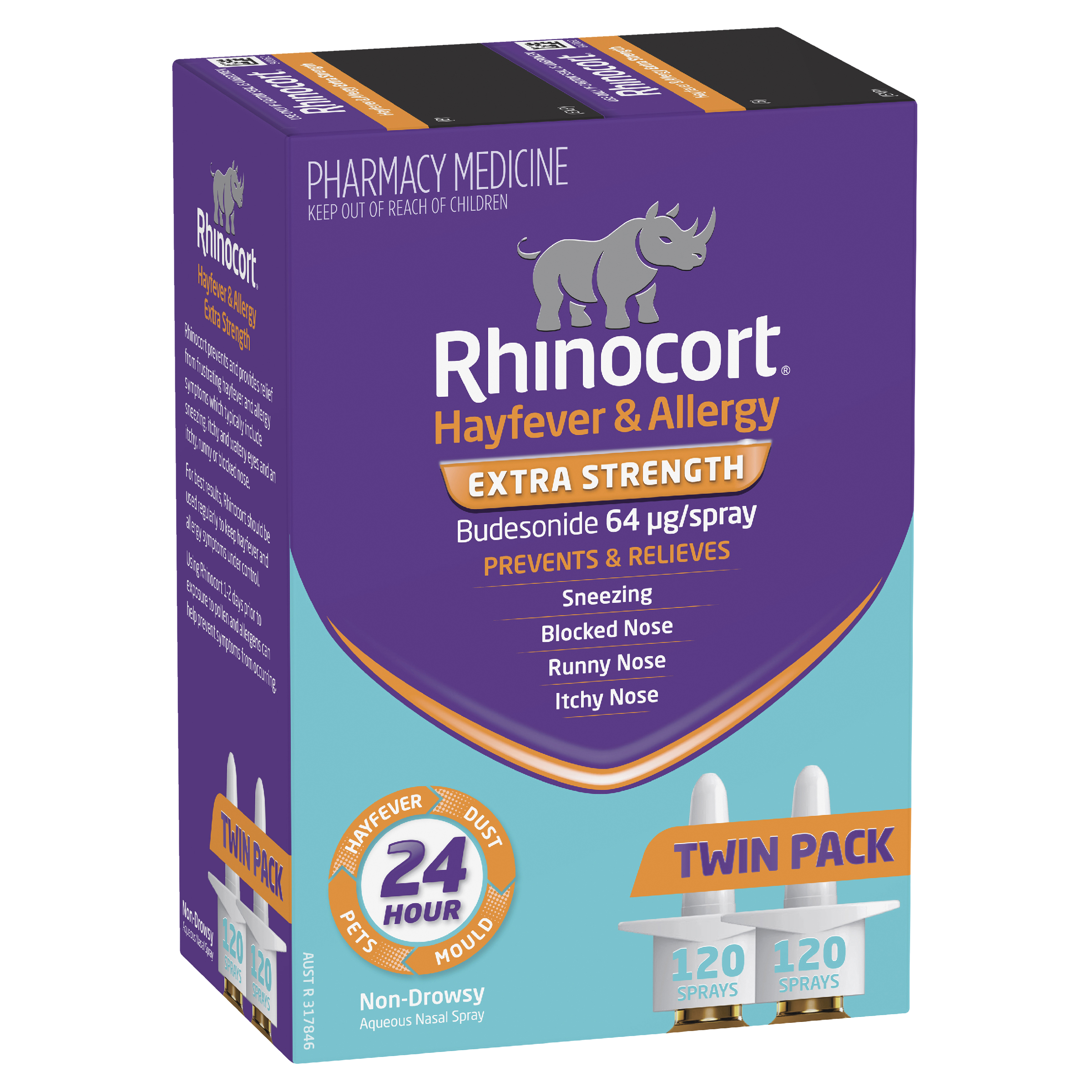 RHINOCORT HAYFEVER NASAL SPRAY 64MCG 120 DOSE TWIN PACK