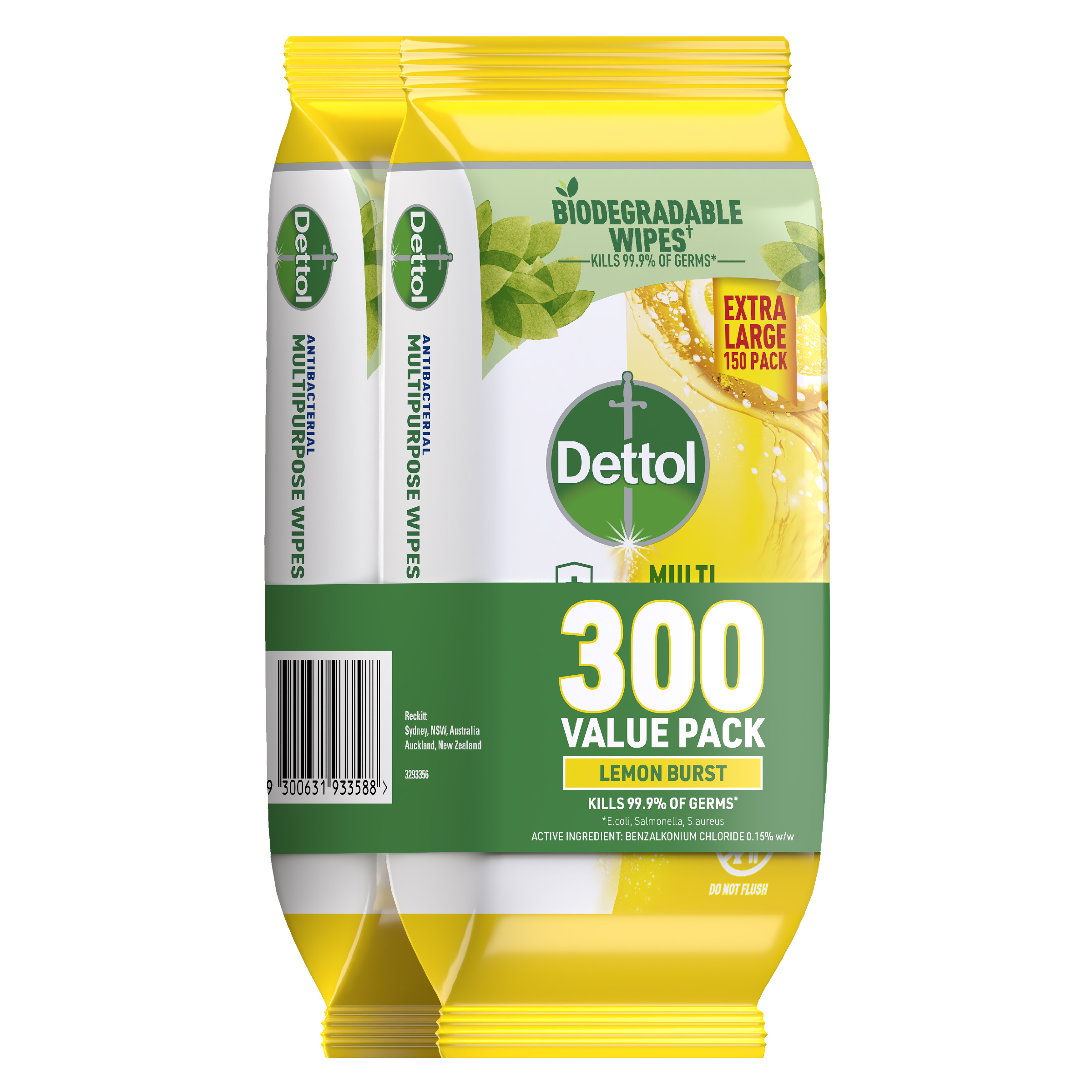 DETTOL MULTI PURPOSE CLEANING WIPES LEMON BURST 300 PACK