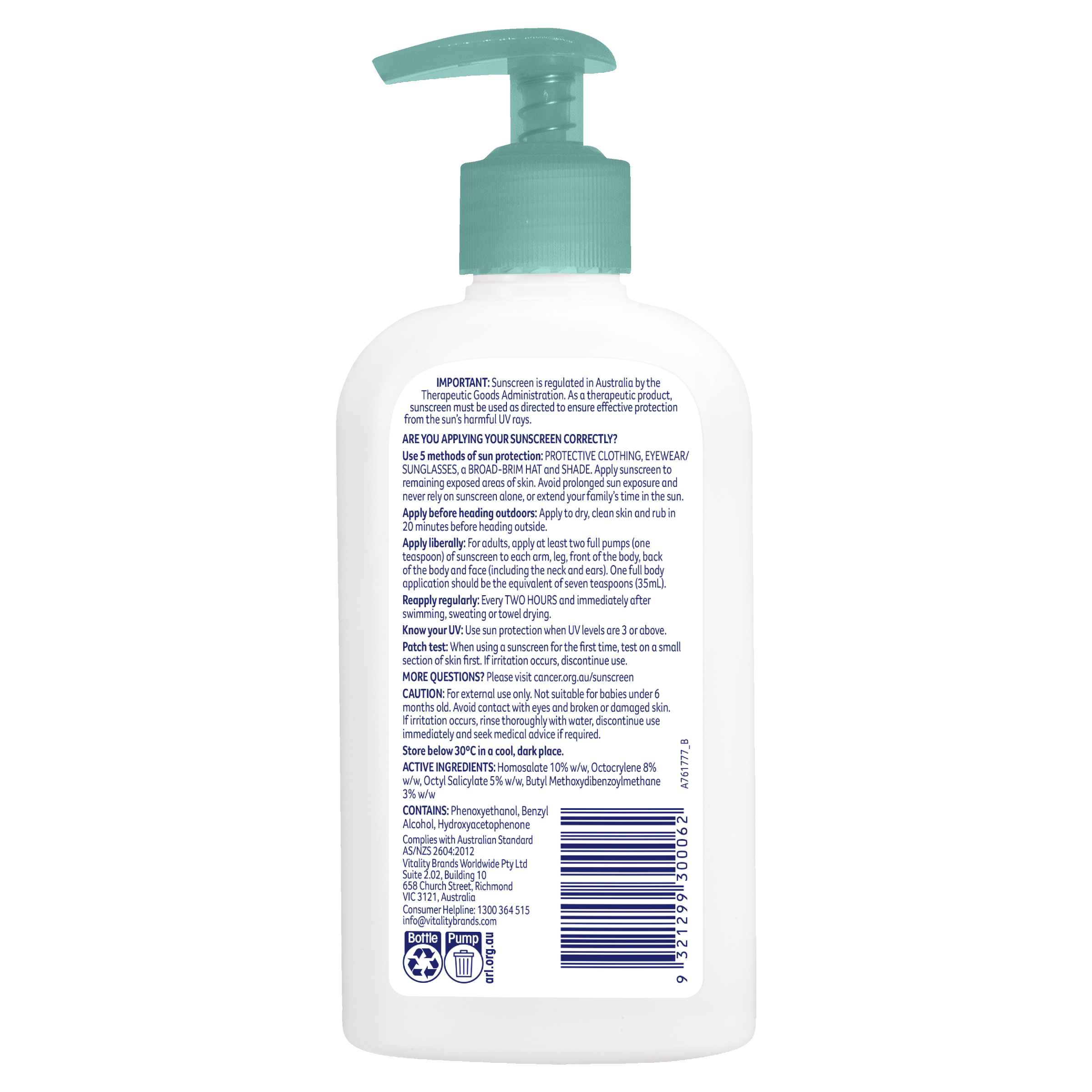 CANCER COUNCIL MOIST SUNSCREEN ALOE & VITAMIN E PUMP SPF50+ 200ML - Image 2