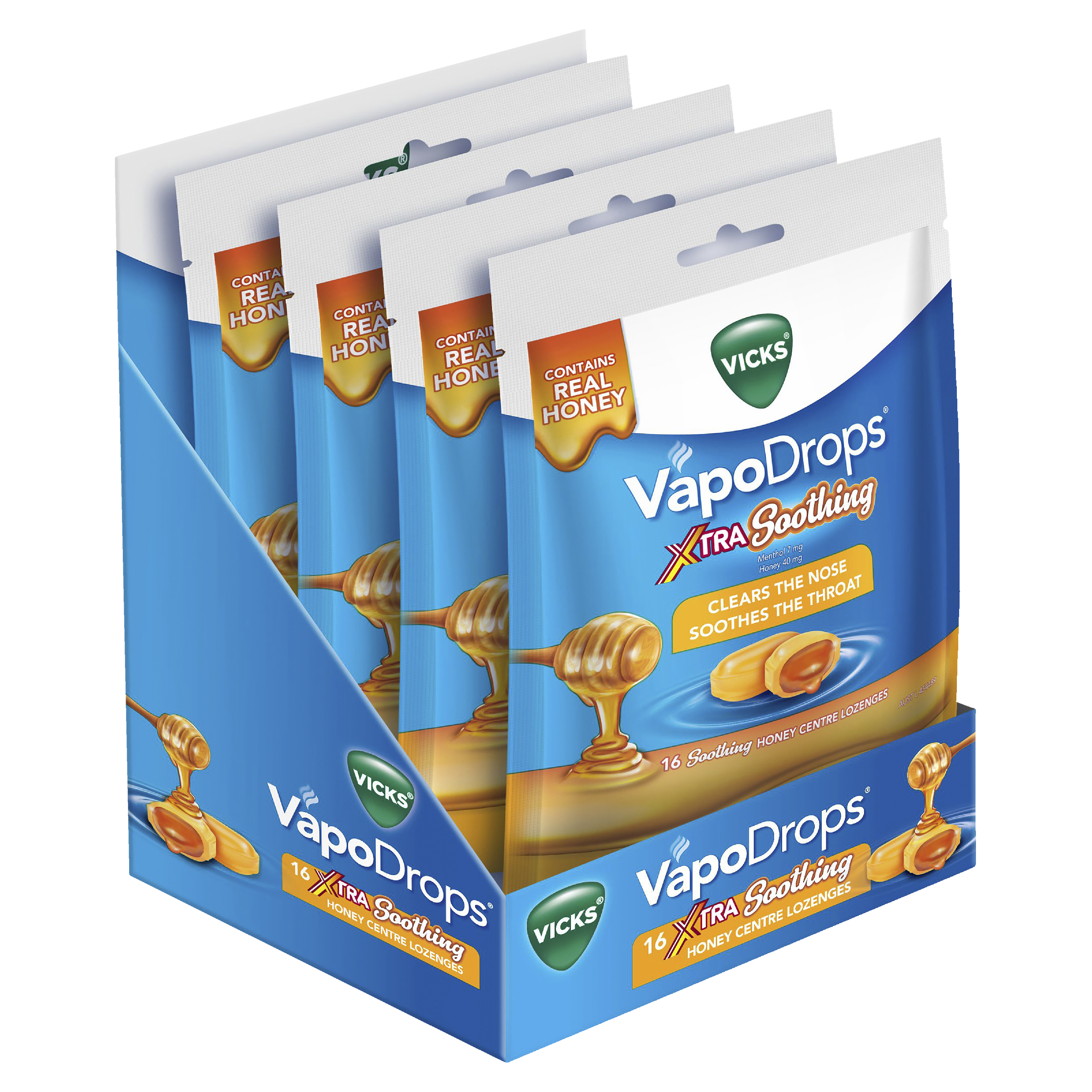 VICKS VAPODROPS XTRA SOOTHING HONEY 16 LOZENGES - Image 3