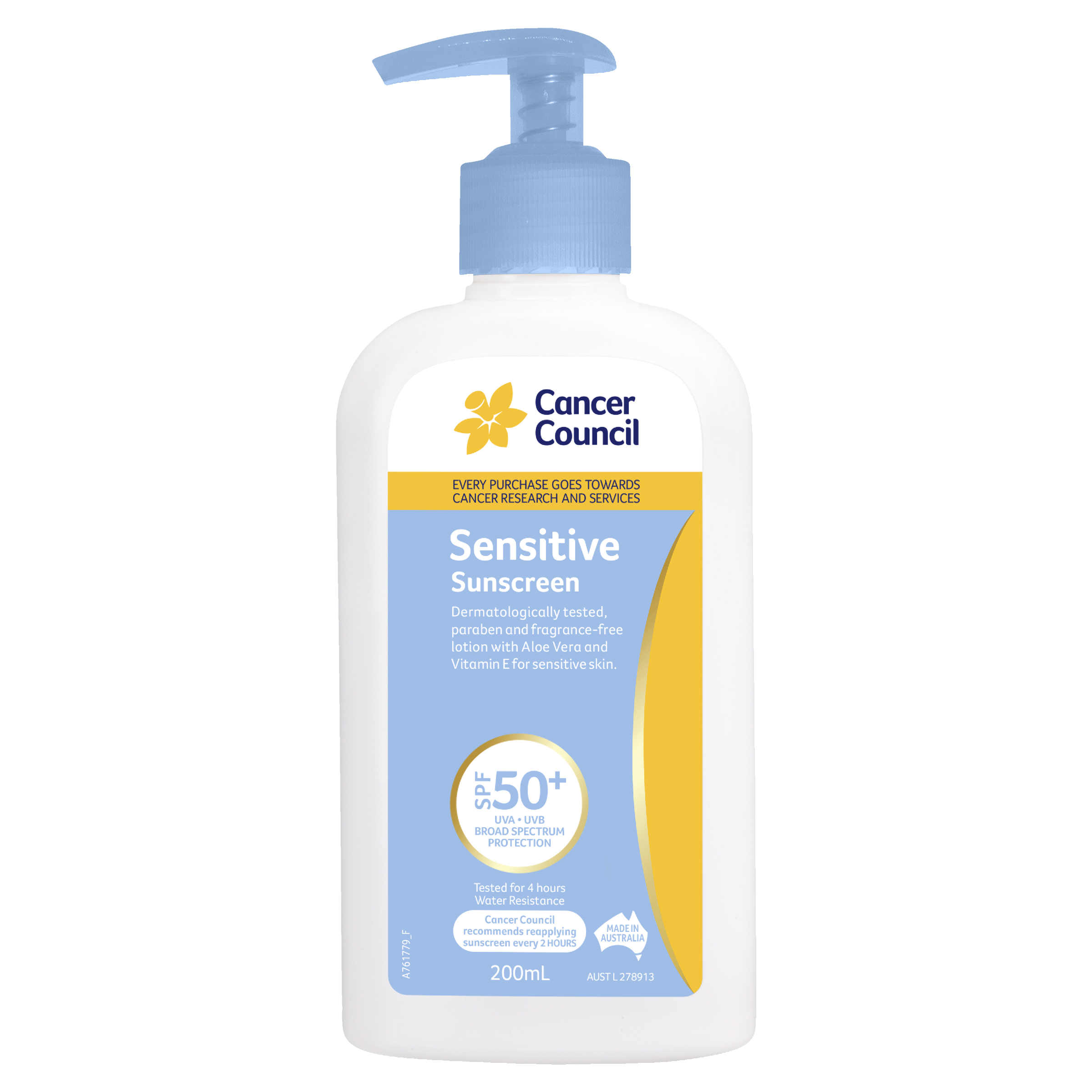 CANCER COUNCIL SENSITIVE SUNSCREEN PUMP SPF50+ 200ML