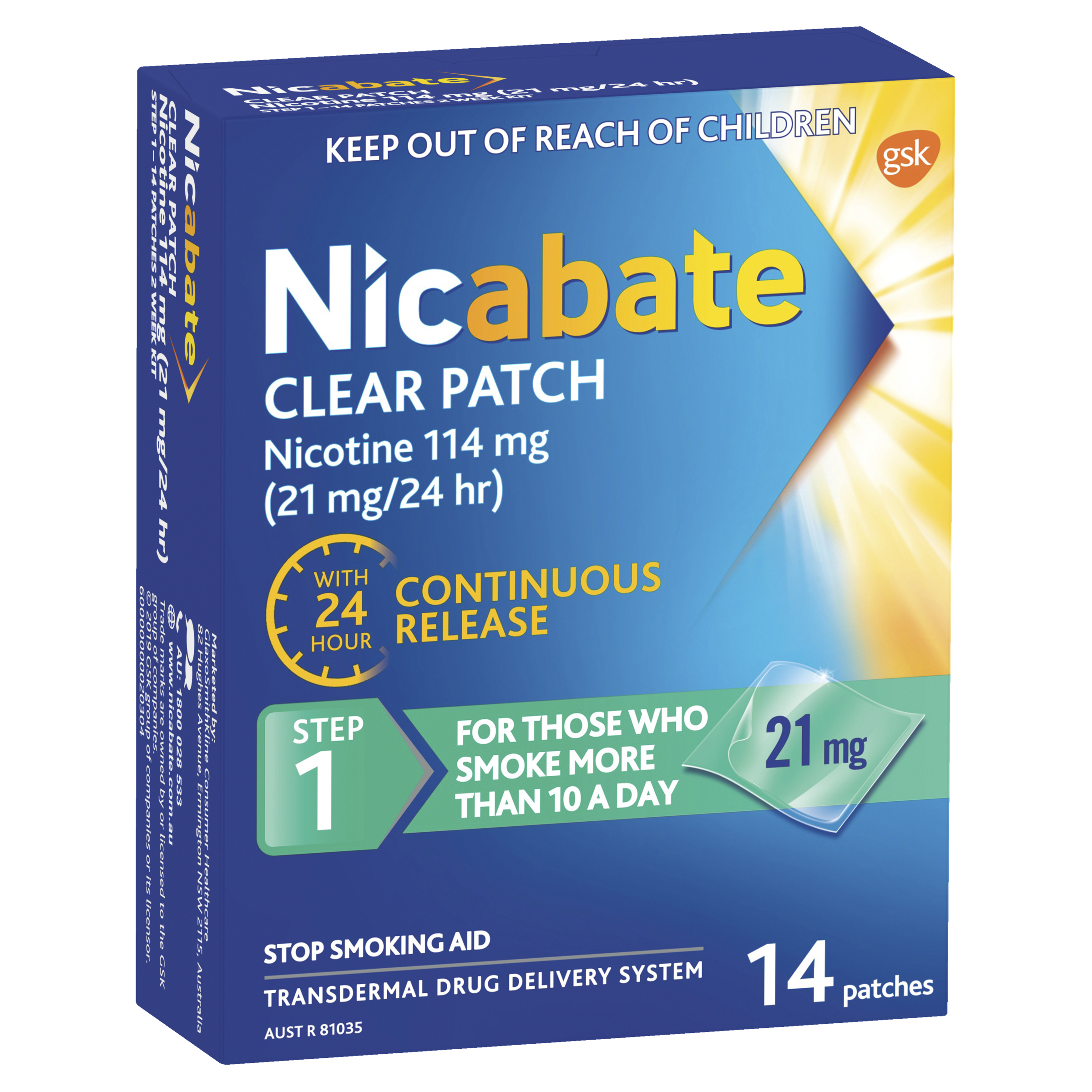 NICABATE STEP 1 21MG CLEAR PATCH 14 PACK