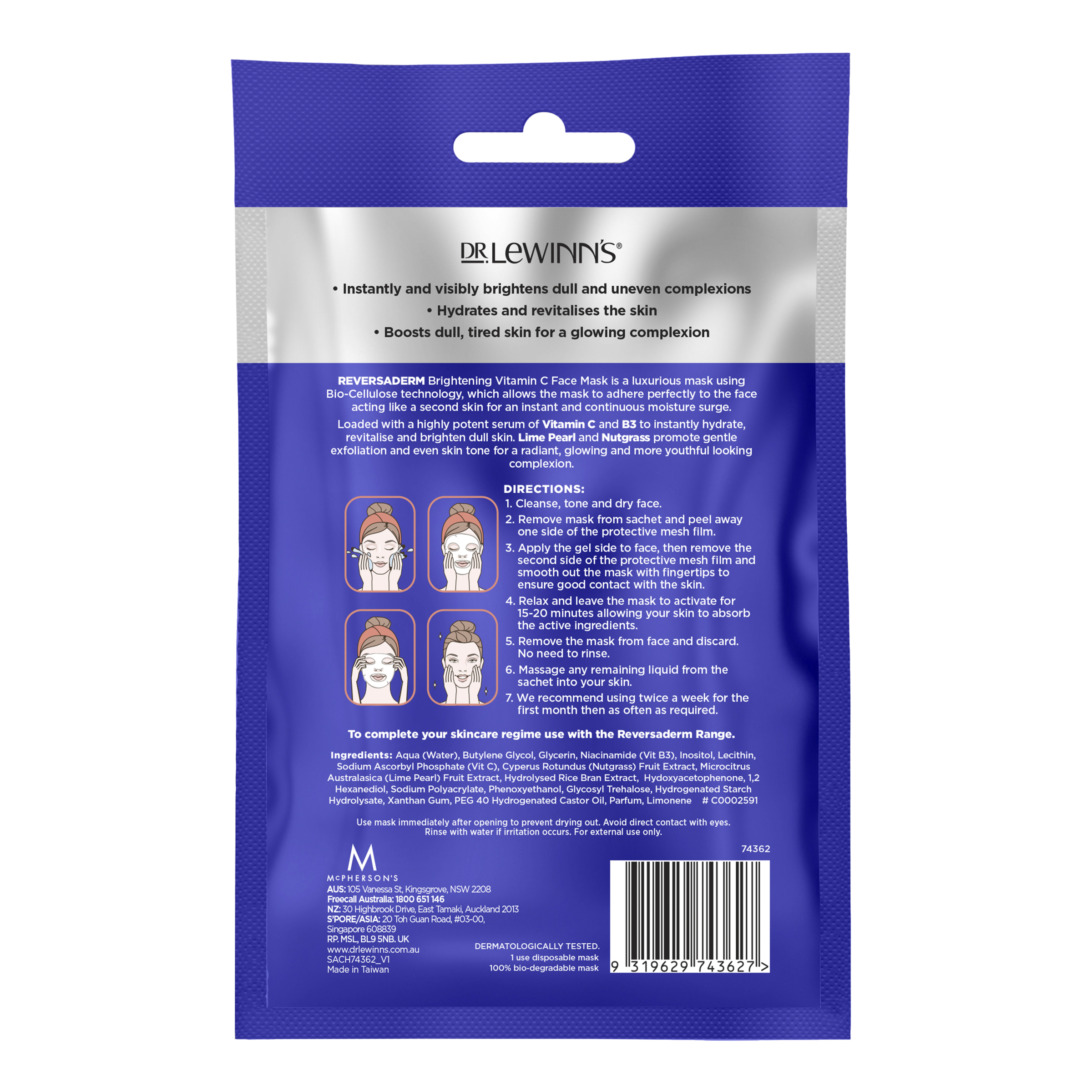 DR LEWINNS BRIGHTENING VITAMIN C FACE MASK 1 PACK - Image 2