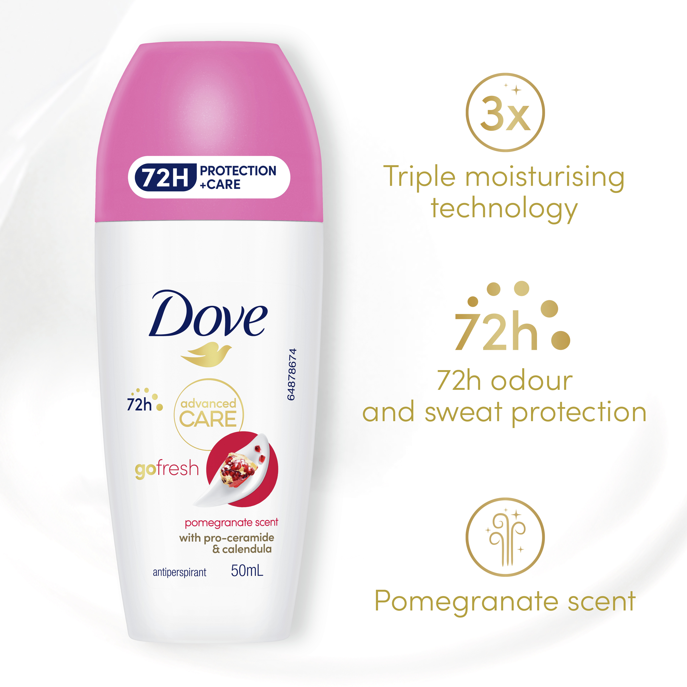 DOVE WOMEN ANTIPERSPIRANT ADVANCED CARE POMEGRANATE ROLL ON 50ML - Image 6