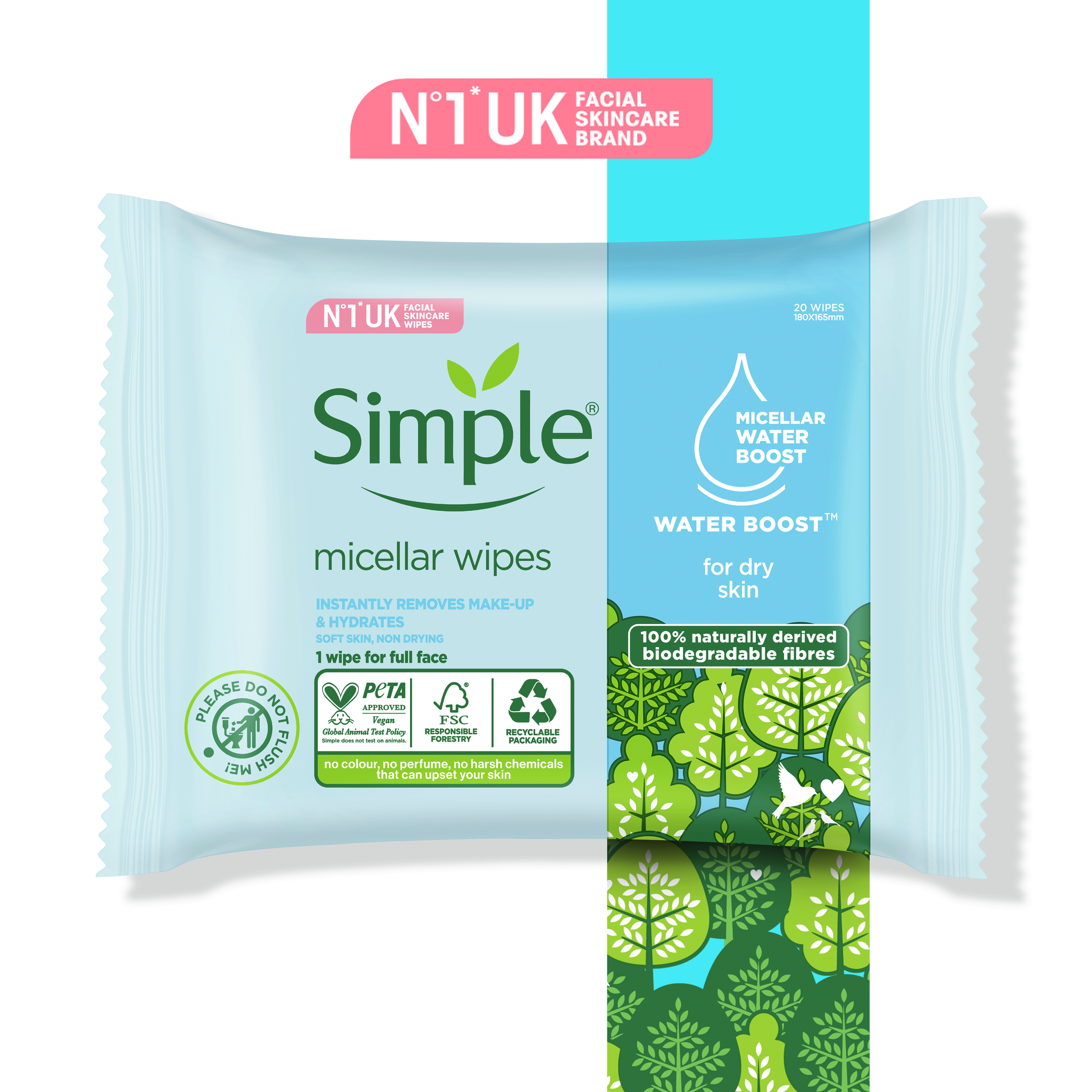 SIMPLE FACE WIPES WATER BOOST MICELLAR 20 PACK - Image 6