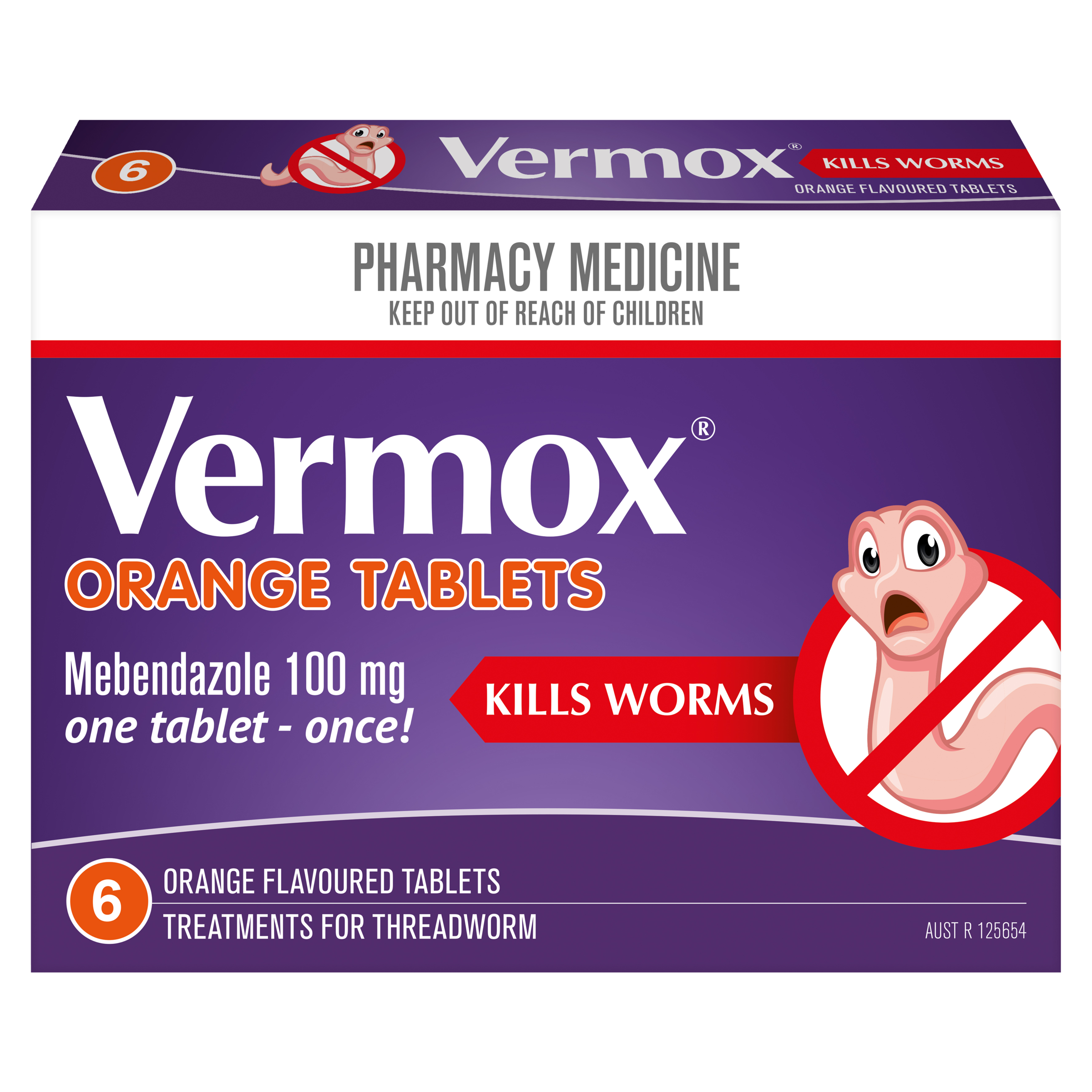 VERMOX ORANGE THREADWORM TREATMENT 6 TABLETS