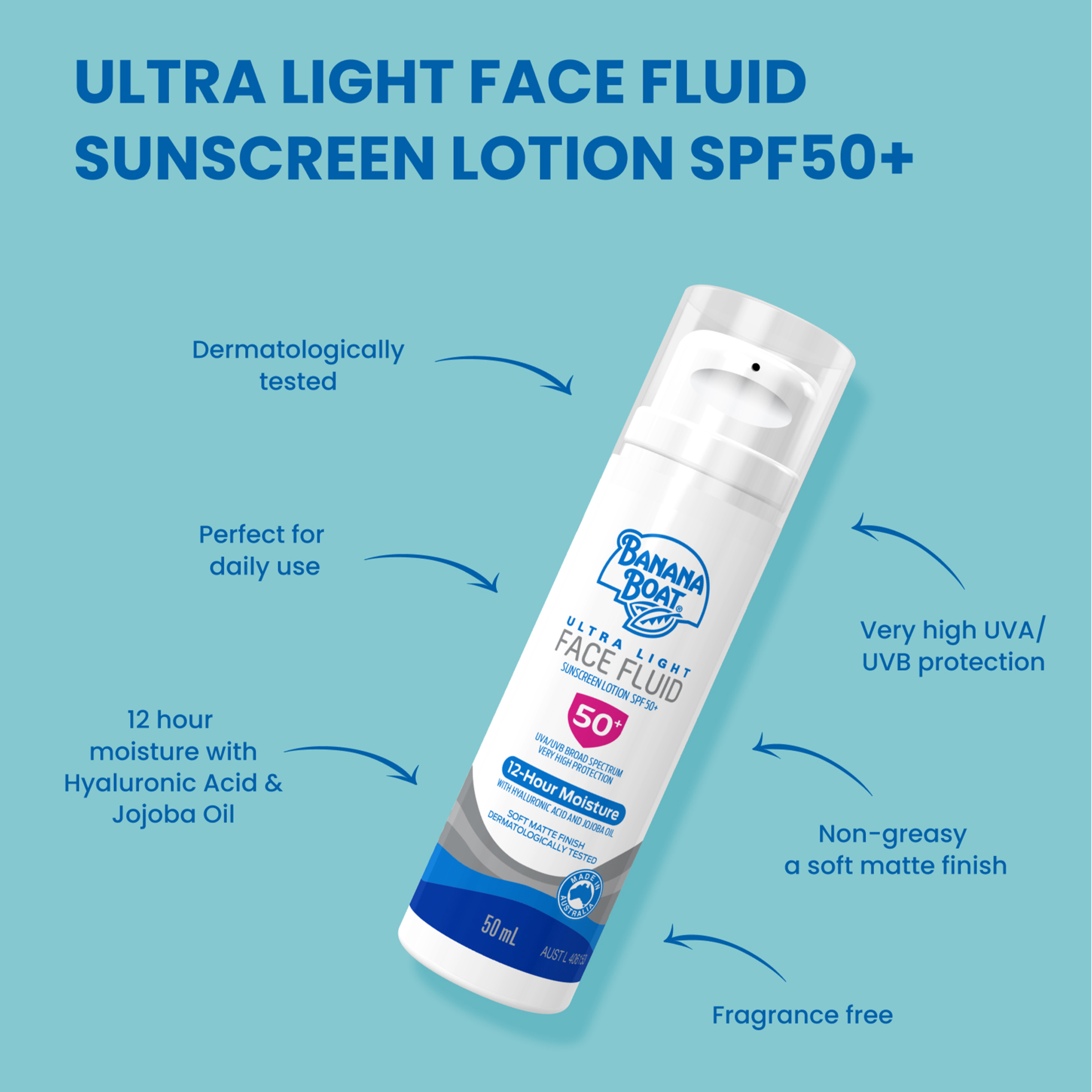 BANANA BOAT FACE SUNSCREEN FLUID ULTRA LIGHT TUBE SPF50+ 50ML - Image 3
