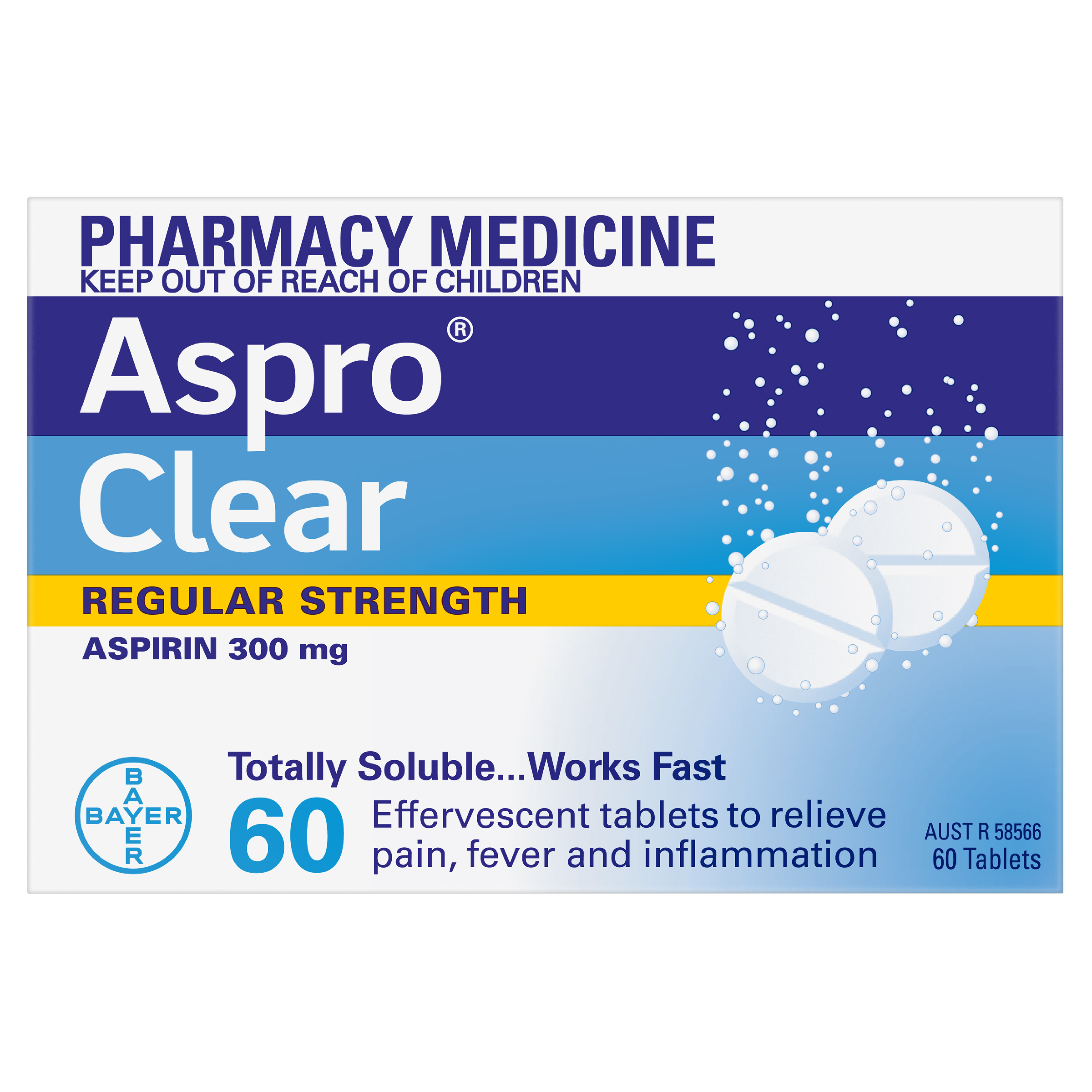 ASPRO CLEAR ASPIRIN 300MG 60 EFFERVESCENT TABLETS - Image 2