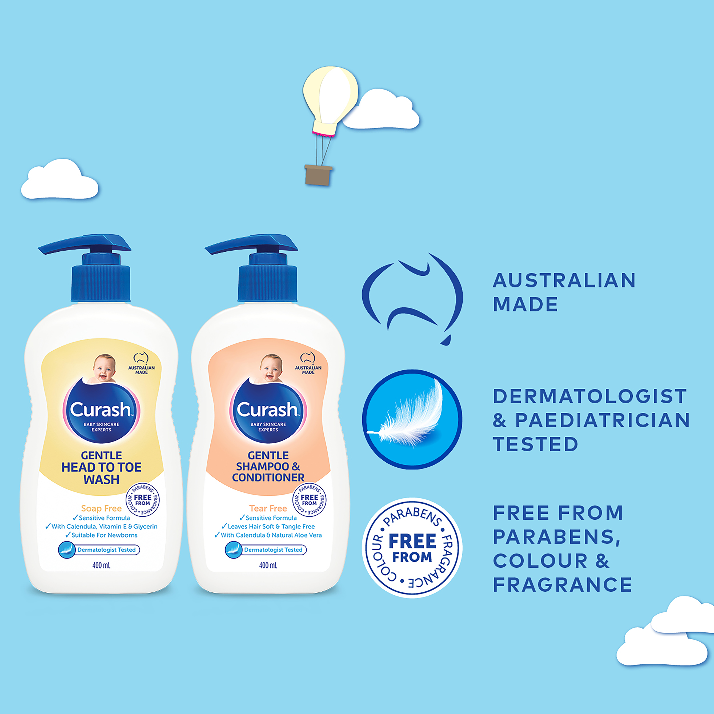 CURASH BABYCARE GENTLE SHAMPOO & CONDITIONER PUMP 400ML - Image 6