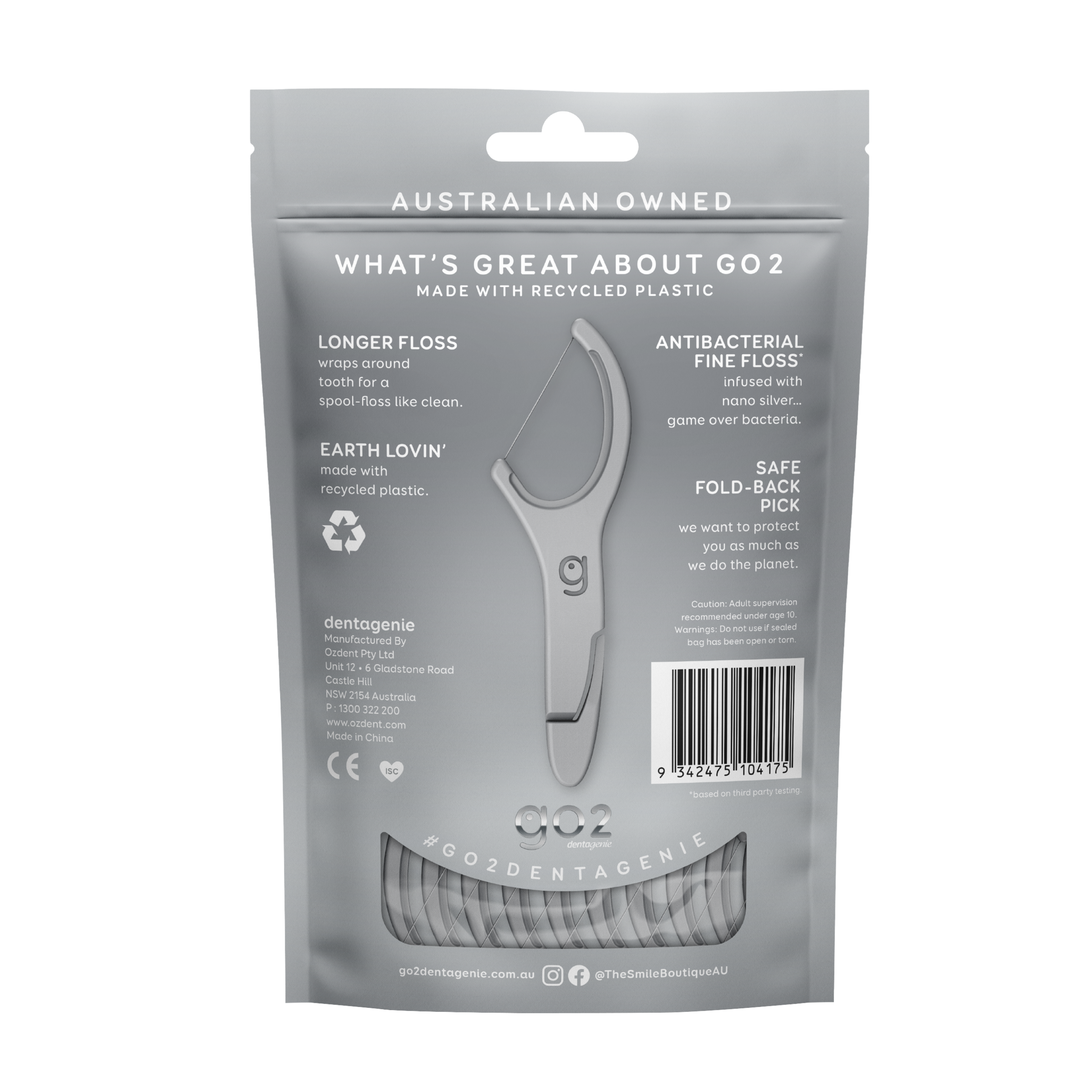 GO2 DENTAGENIE FLOSS PICKS SILVER ANTI-BAC MINTY 36 PACK - Image 2