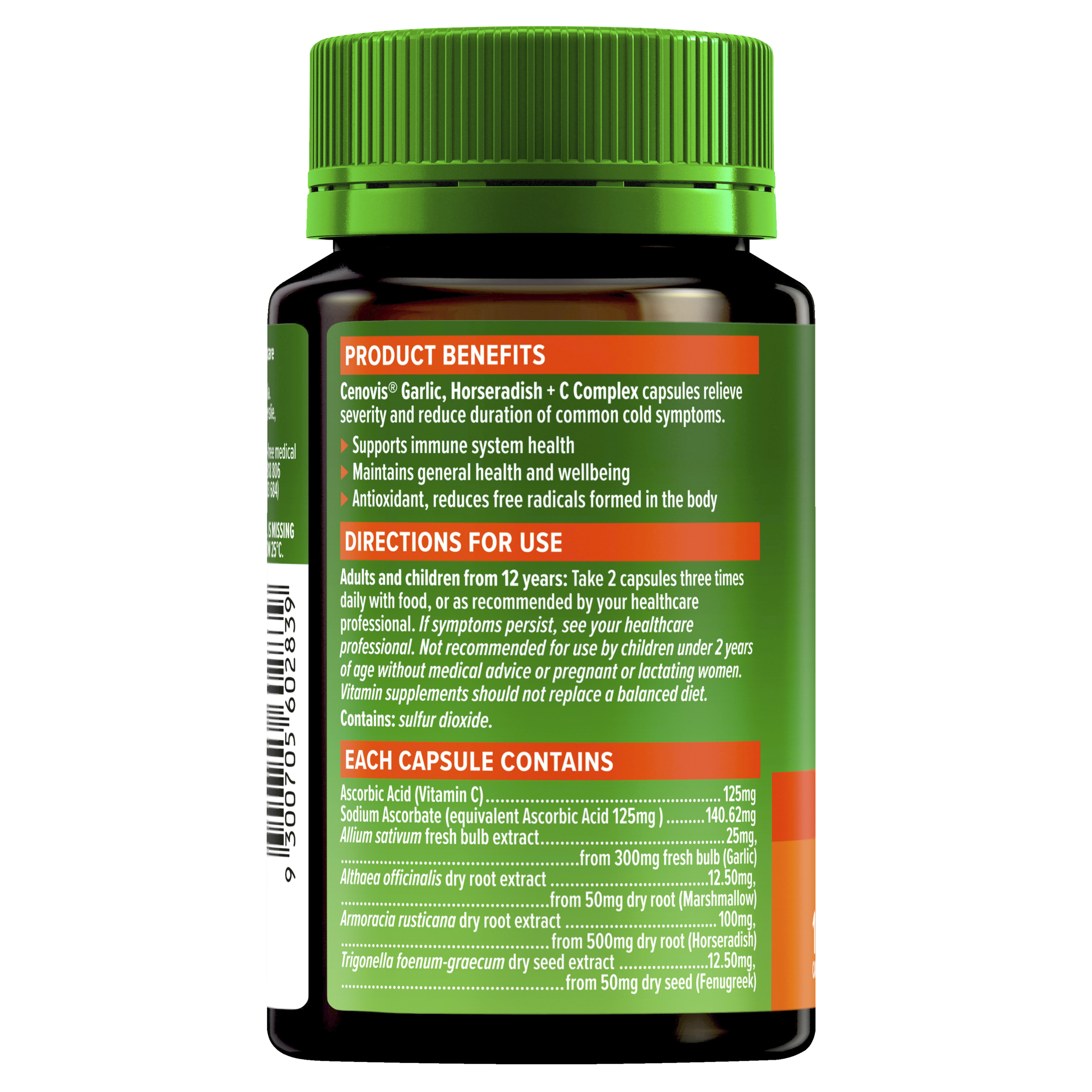 CENOVIS GARLIC HORSERADISH + C COMPLEX 120 CAPSULES - Image 2