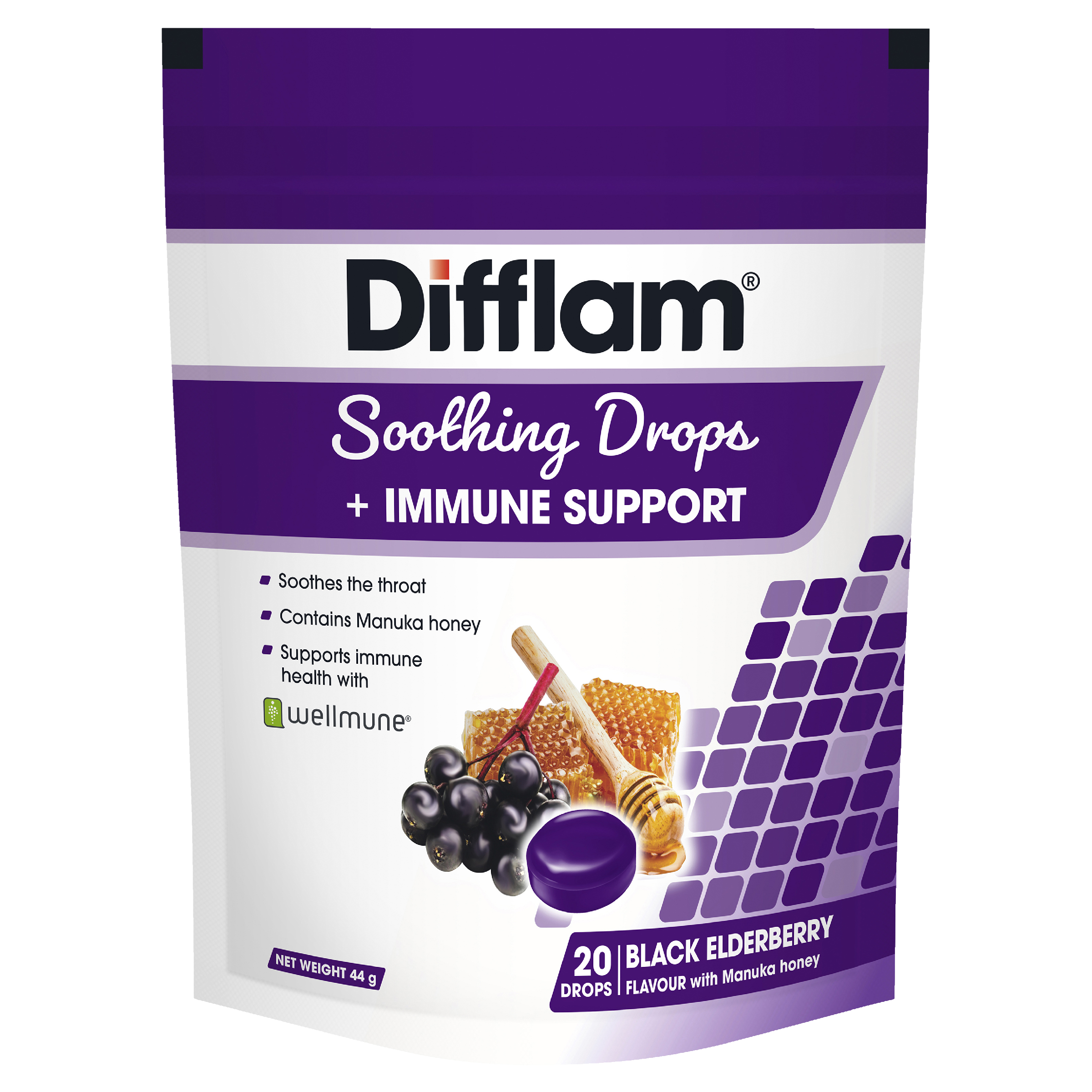 DIFFLAM+IMMUNE SUPPORT BLACK ELDERBERRY THROAT 20 LOZENGES