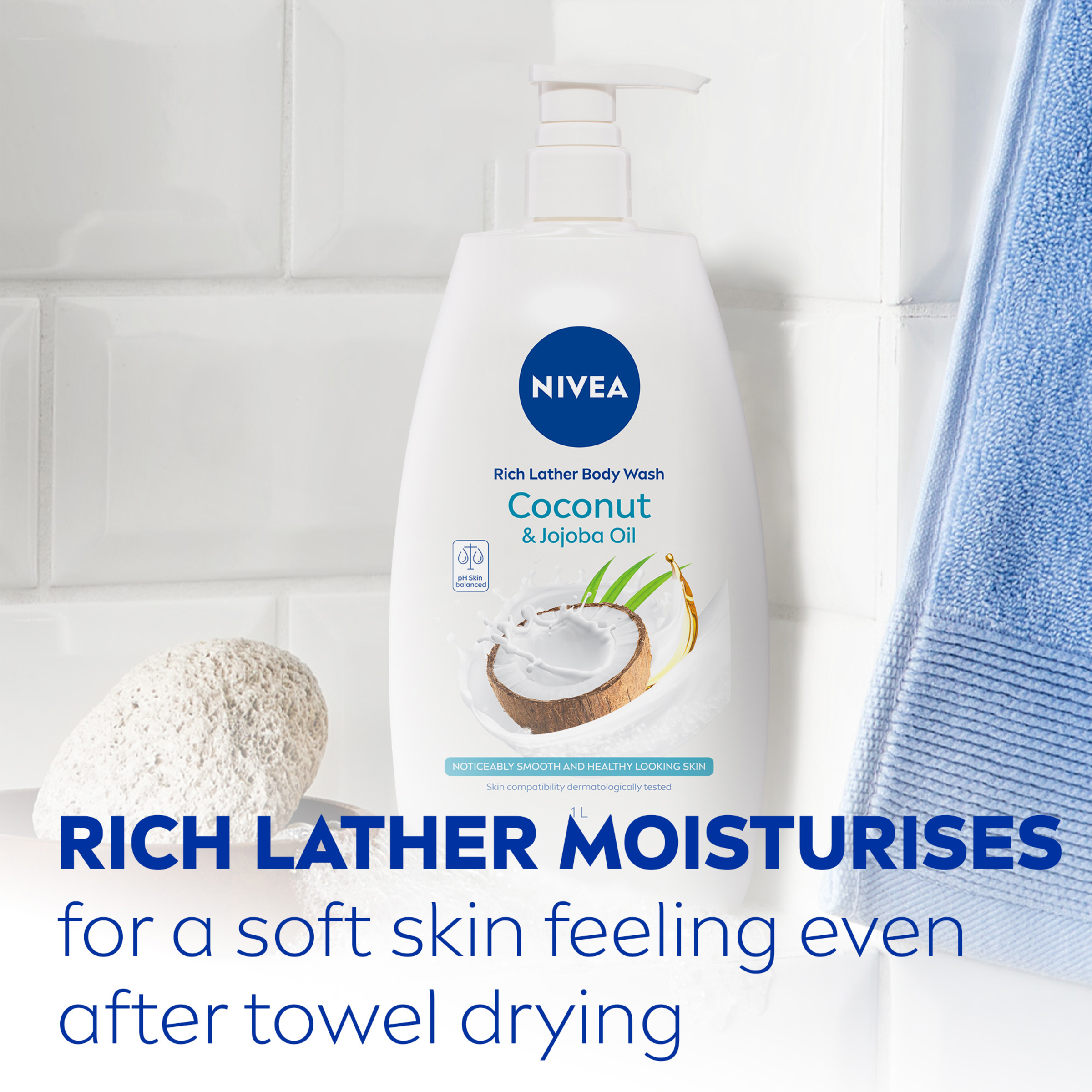 NIVEA SHOWER CREME BODY WASH COCONUT & JOJOBA OIL 1 LITRE - Image 4