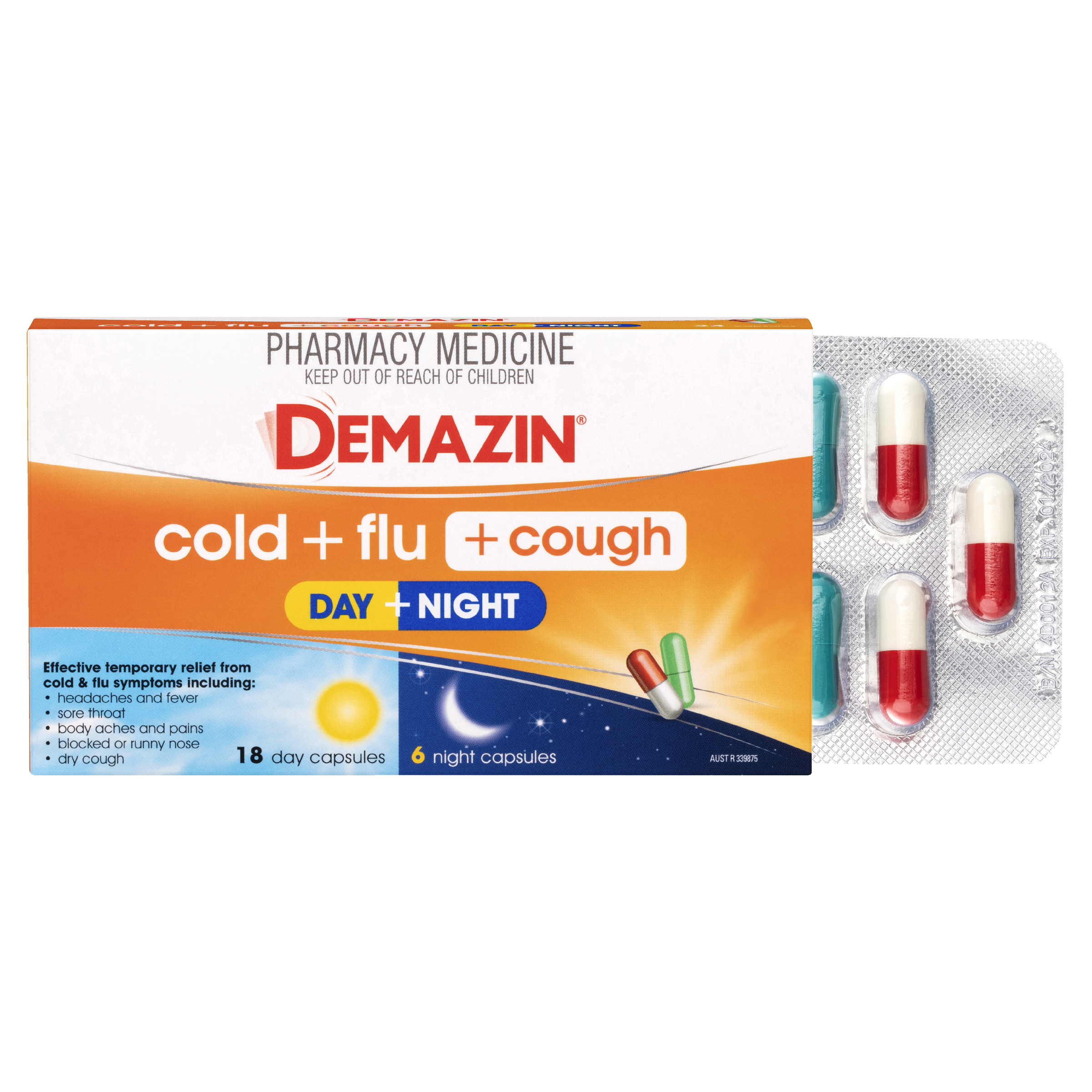 DEMAZIN DAY & NIGHT COLD & FLU + COUGH PE 24 CAPSULES - Image 9