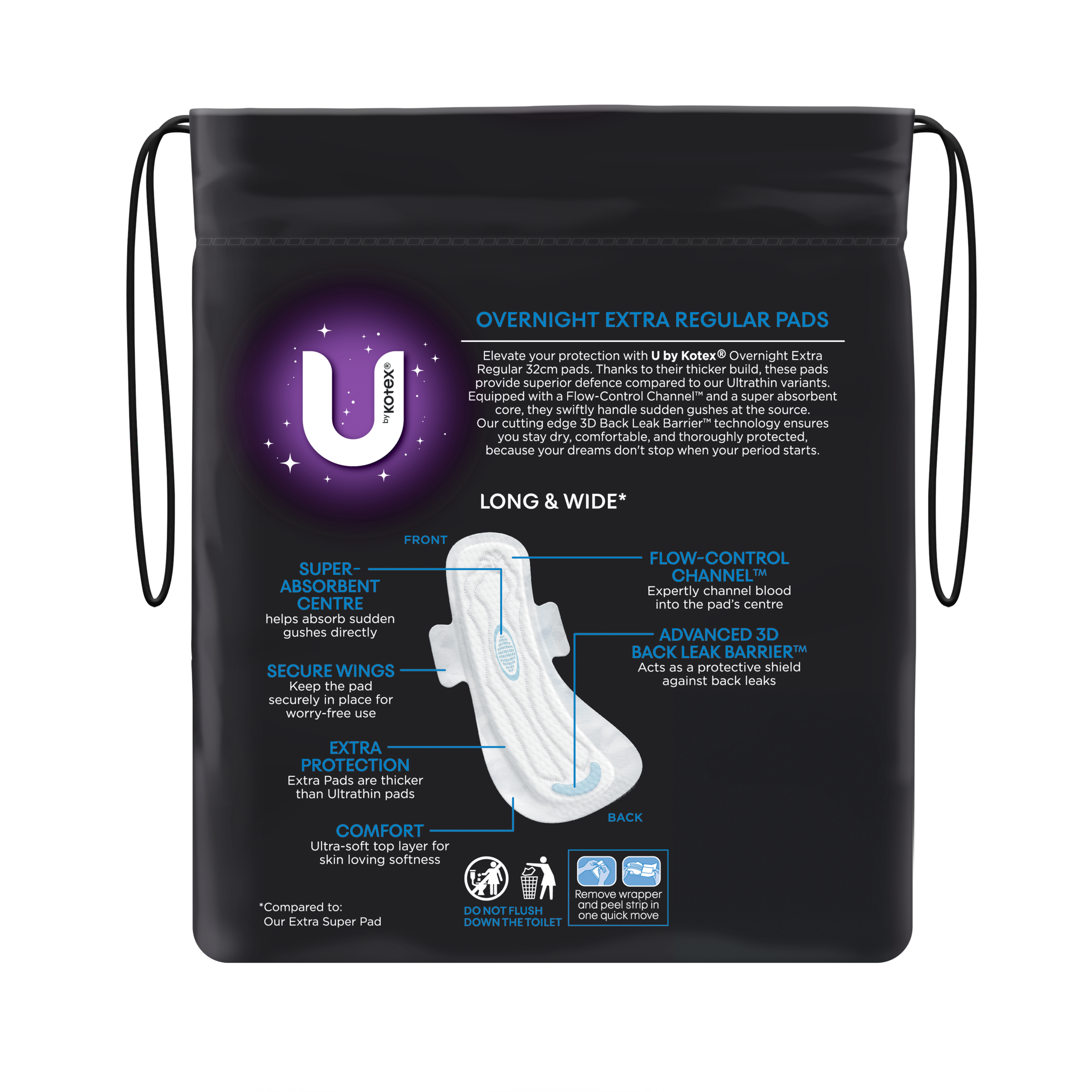 U BY KOTEX PADS EXTRA OVERNIGHT REGULAR WINGS 10 PACK - Image 4