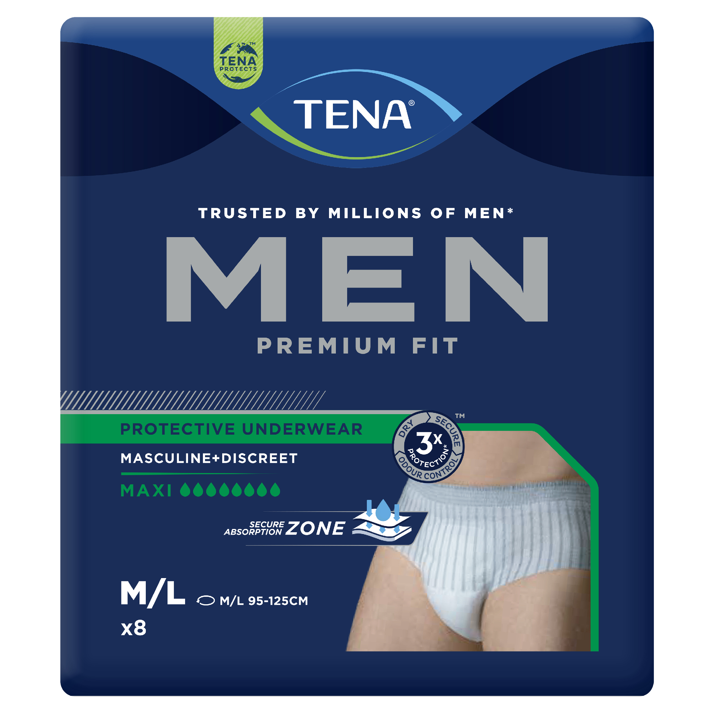 TENA MEN UNDERWEAR PROTECTIVE MAXI 8D MEDIUM/LARGE 8 PACK - Image 2