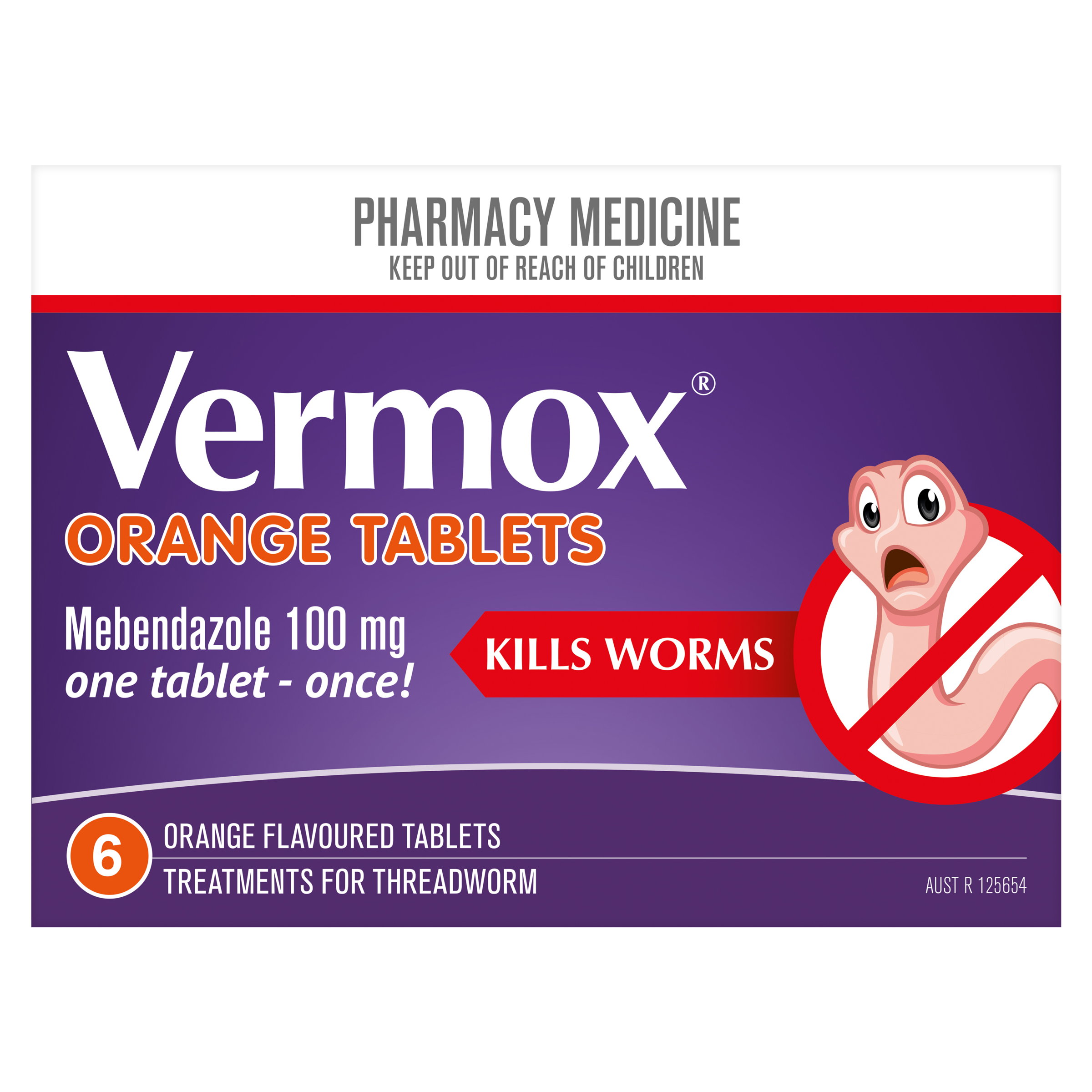 VERMOX ORANGE THREADWORM TREATMENT 6 TABLETS - Image 2