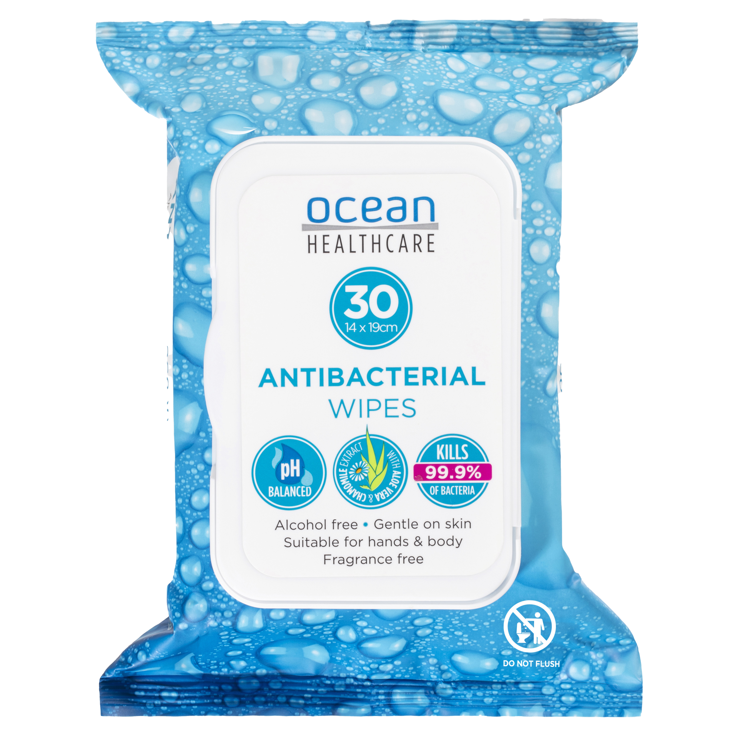 OCEAN HEALTHCARE ANTIBACTERIAL WIPES FRAGRANCE FREE 30 PACK