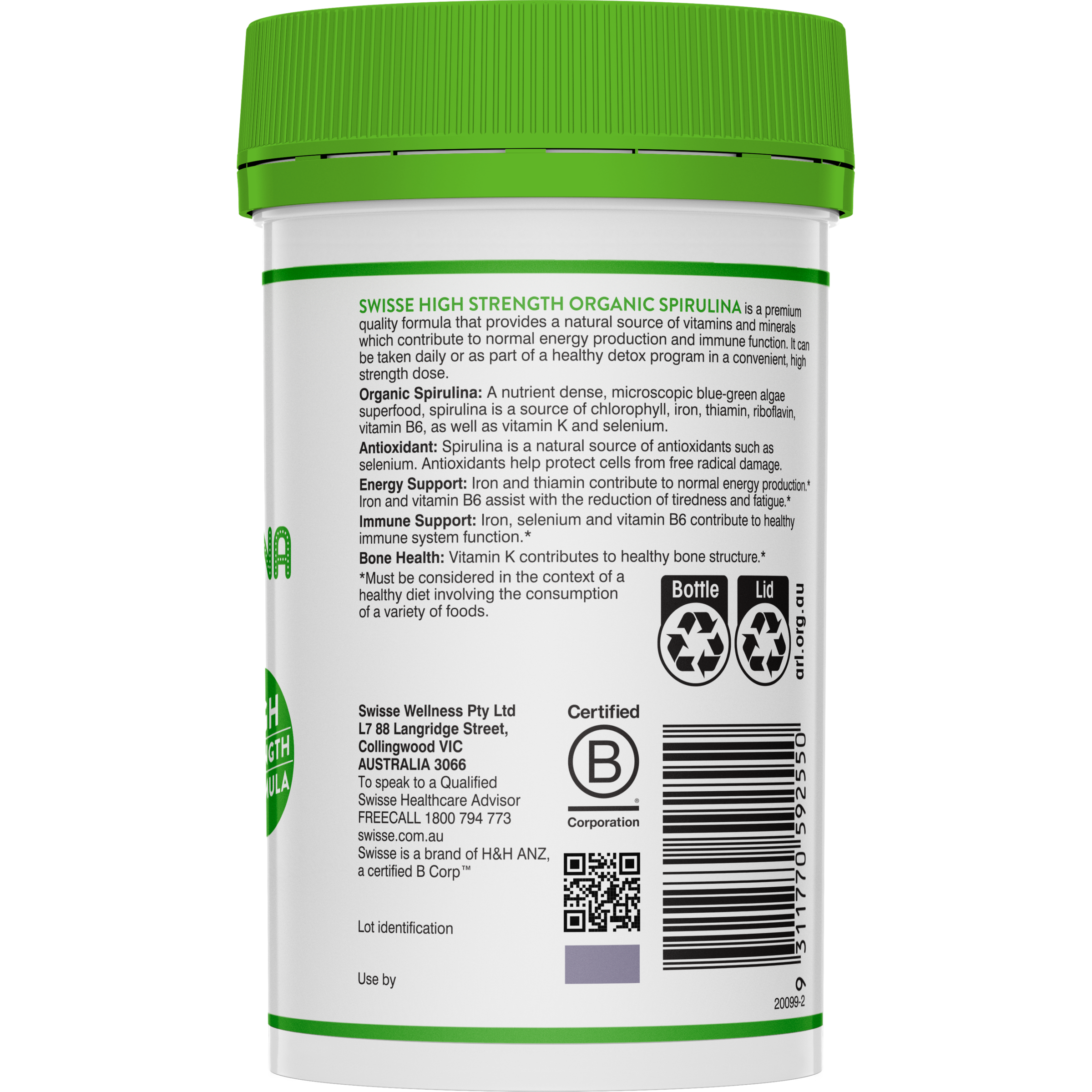 SWISSE ULTIBOOST HIGH STRENGTH ORGANIC SPIRULINA 200 TABLET - Image 2