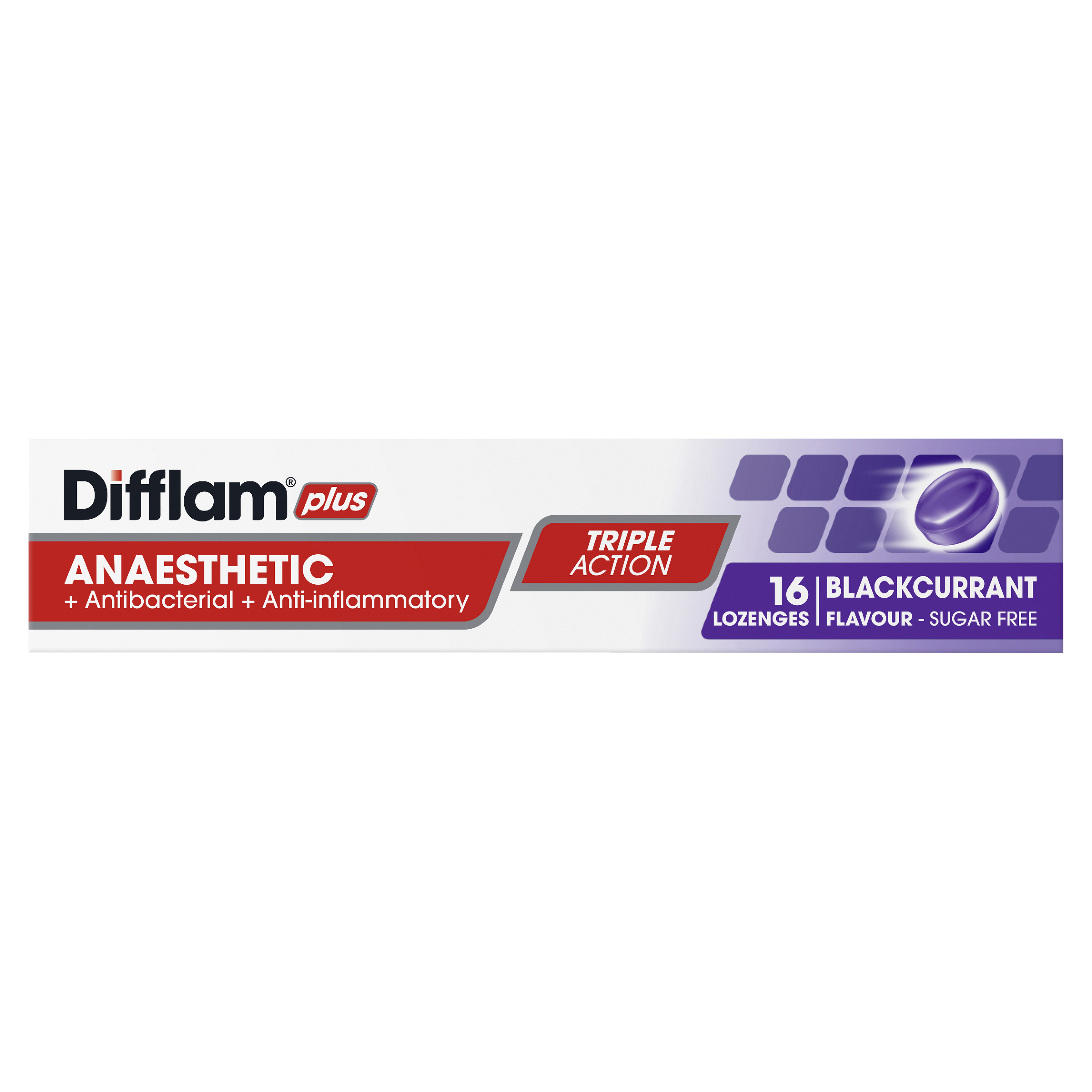 DIFFLAM PLUS ANAESTHETIC BLACKCURRANT SUGAR FREE 16 LOZENGES - Image 7