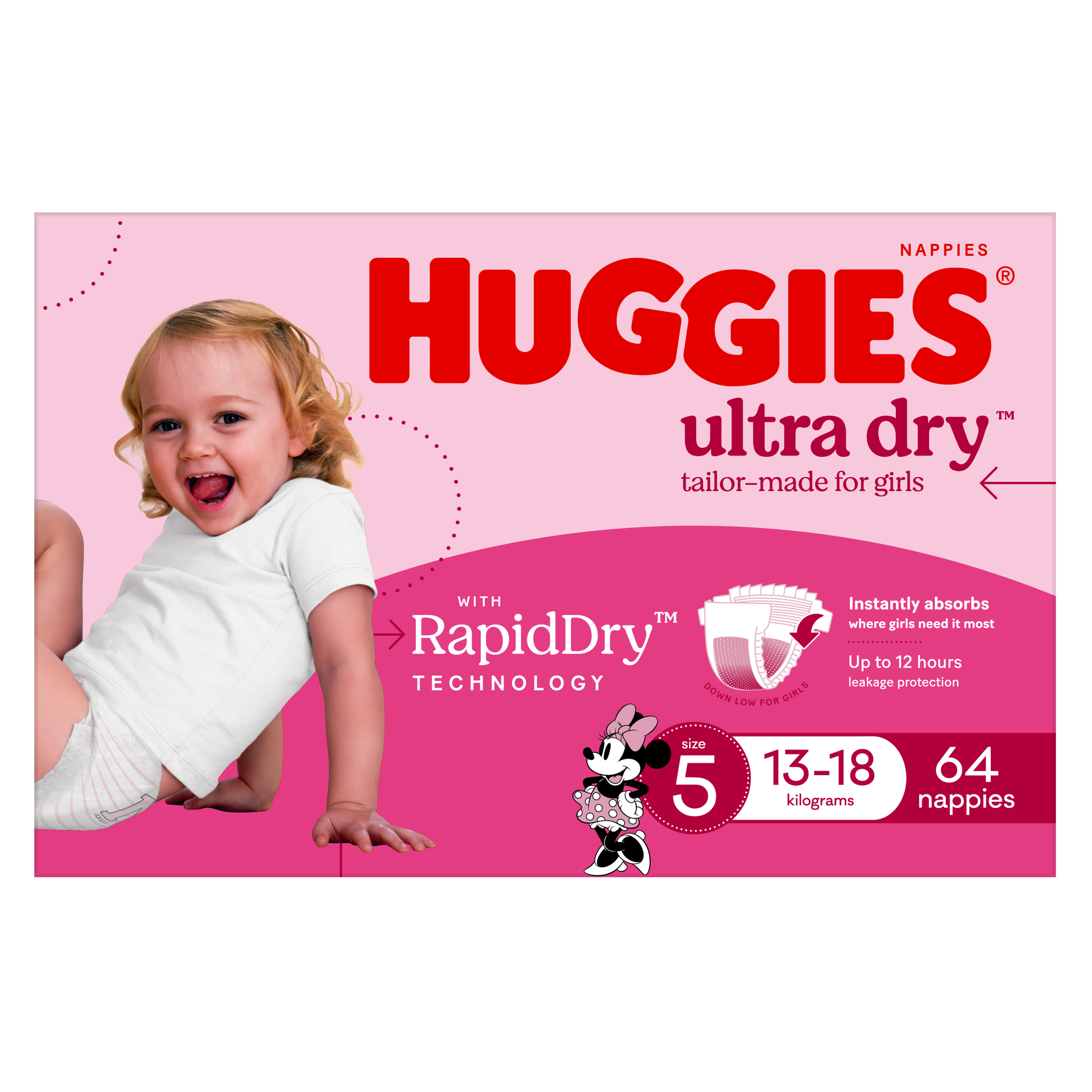 HUGGIES JUMBO ULTRADRY NAPPIES WALKER GIRL 64 PACK - Image 4