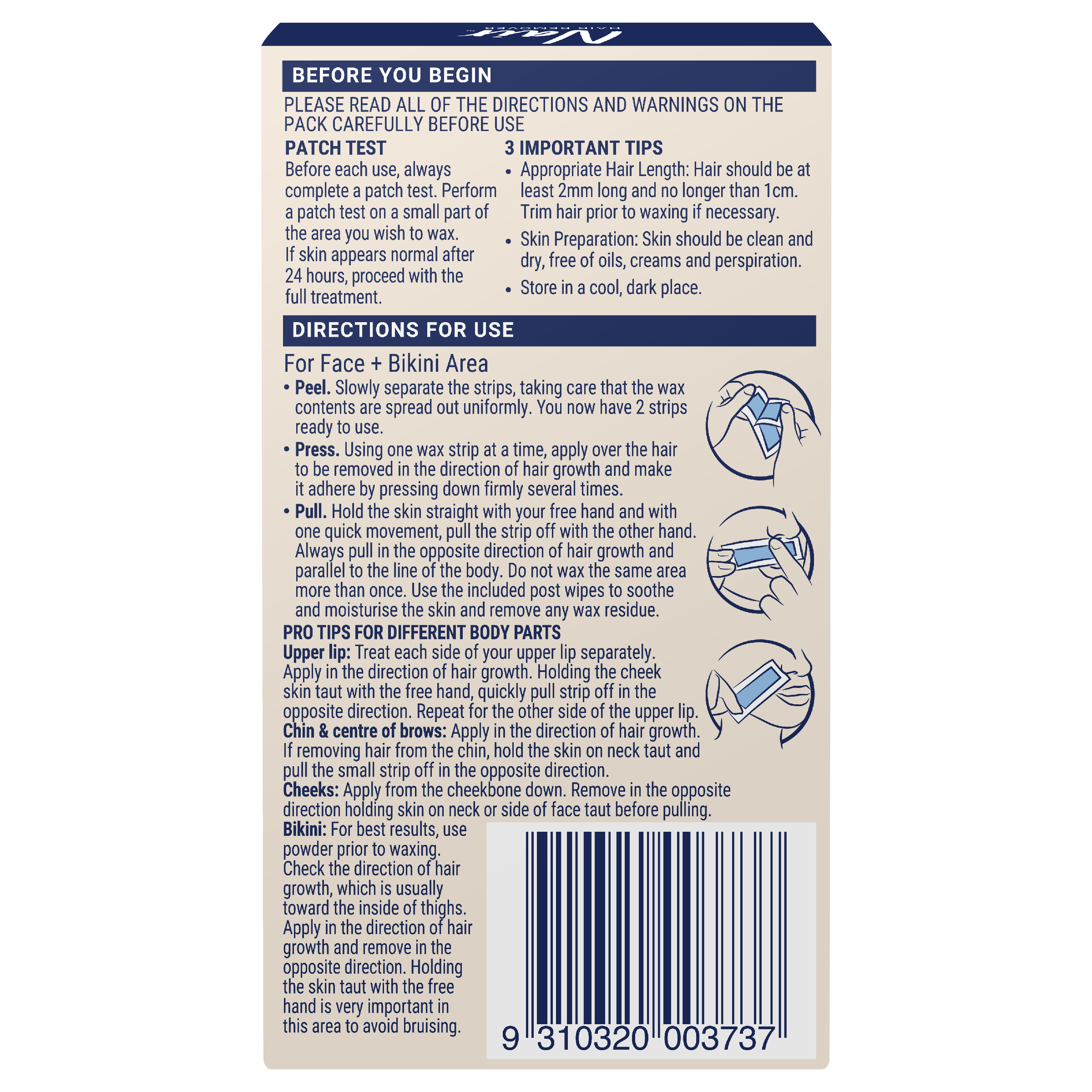 NAIR SOFT NATURAL WAX STRIPS MINI FACE & SMALL AREAS 20 PACK - Image 2