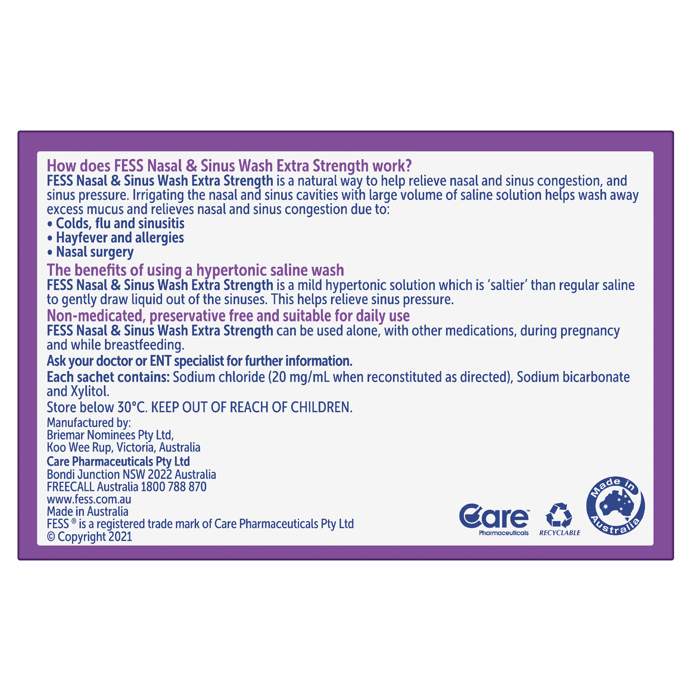 FESS NASAL & SINUS WASH EXTRA STRENGTH REFILL SACHET 24 - Image 3