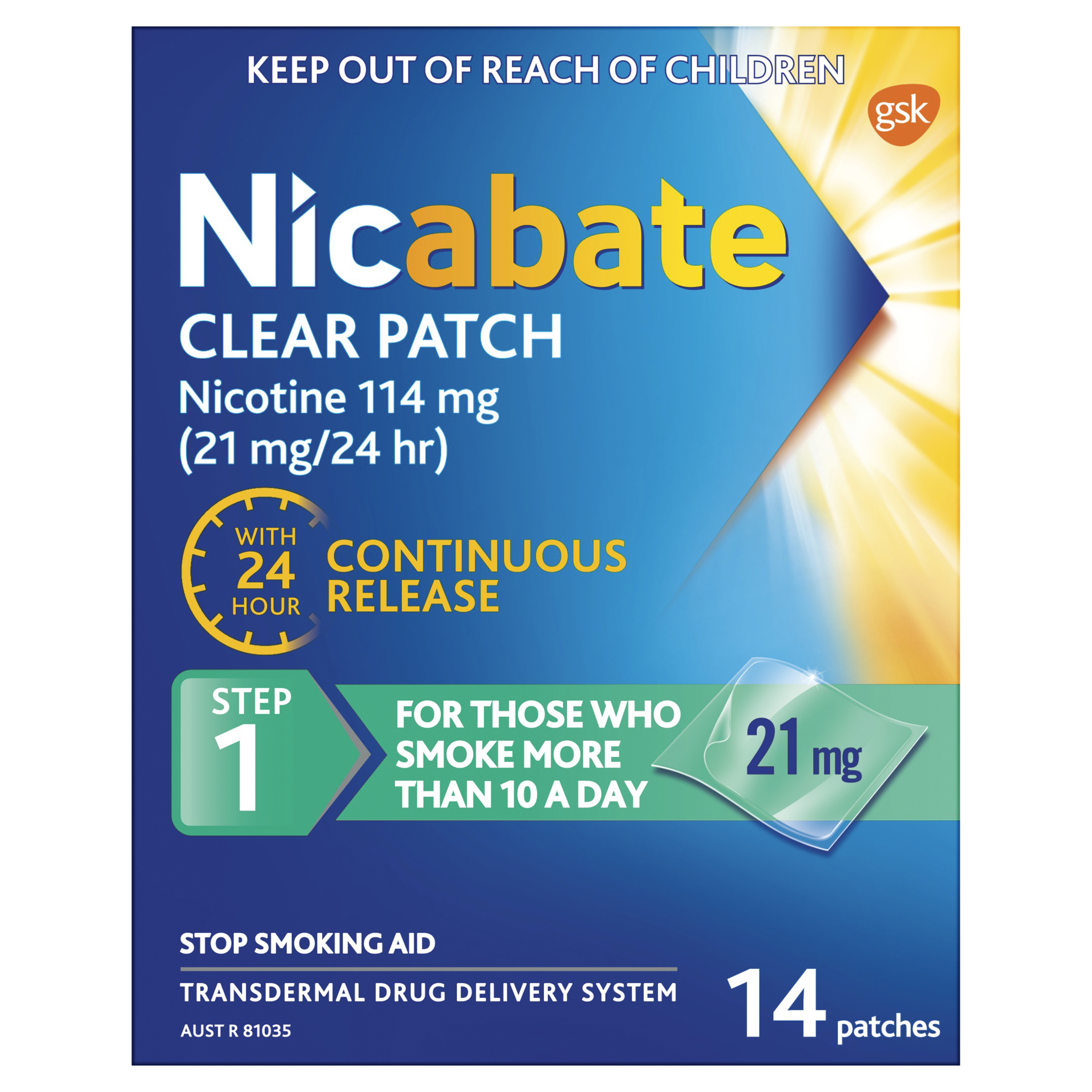NICABATE STEP 1 21MG CLEAR PATCH 14 PACK - Image 2
