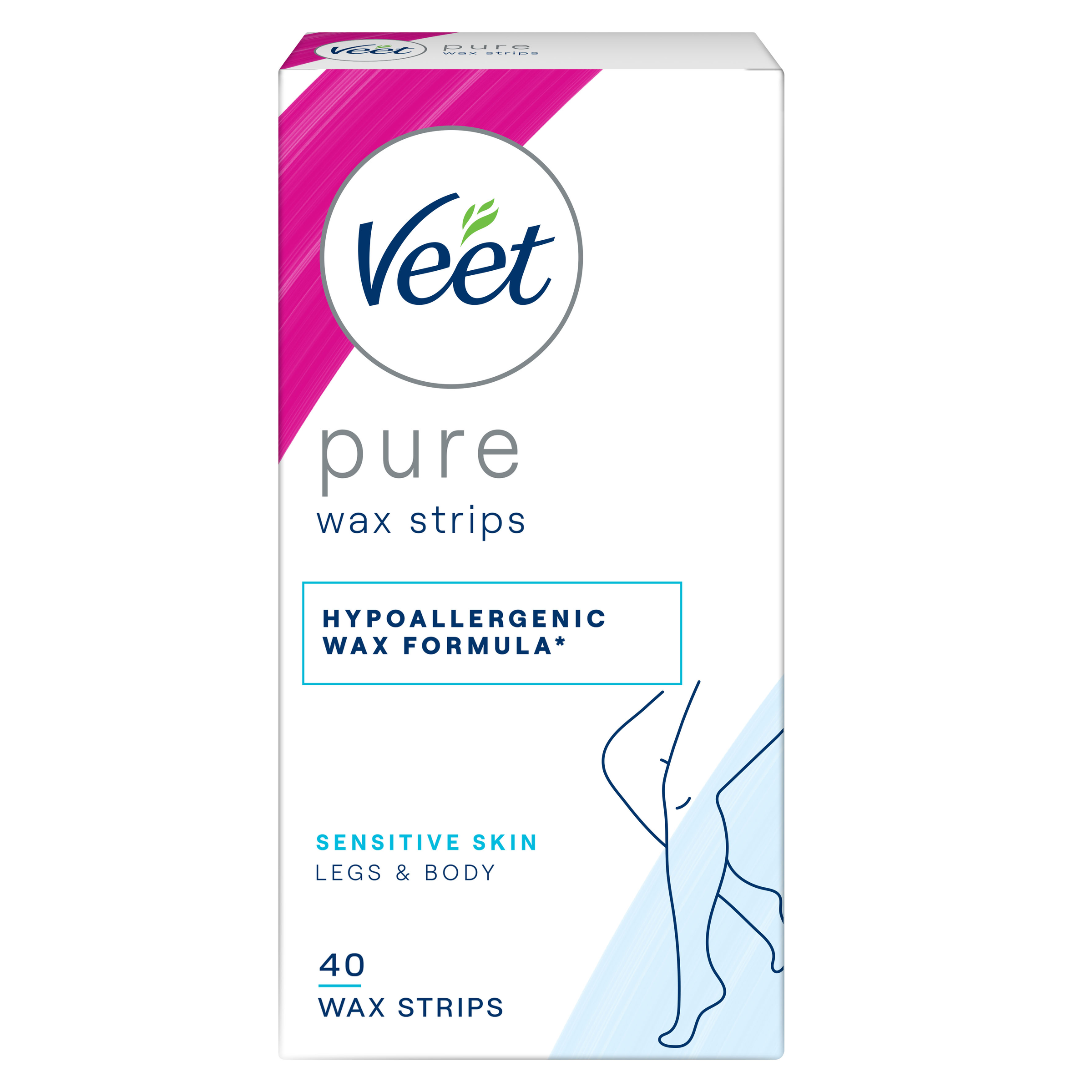 VEET PURE COLD WAX STRIPS LEGS & BODY SENSITIVE SKIN 40 PACK